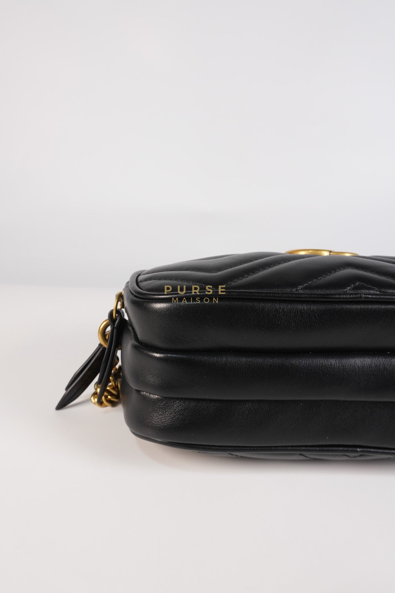 GG Marmont Triple Zip Chain Camera Bag Black Matelasse | Purse Maison Luxury Bags Shop