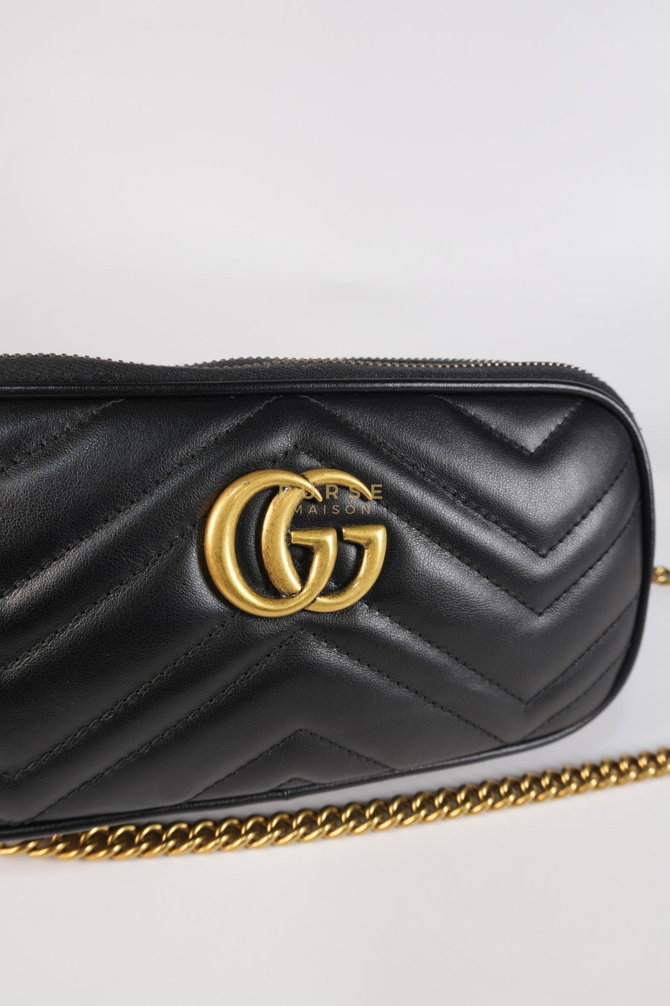 GG Marmont Triple Zip Chain Camera Bag Black Matelasse | Purse Maison Luxury Bags Shop