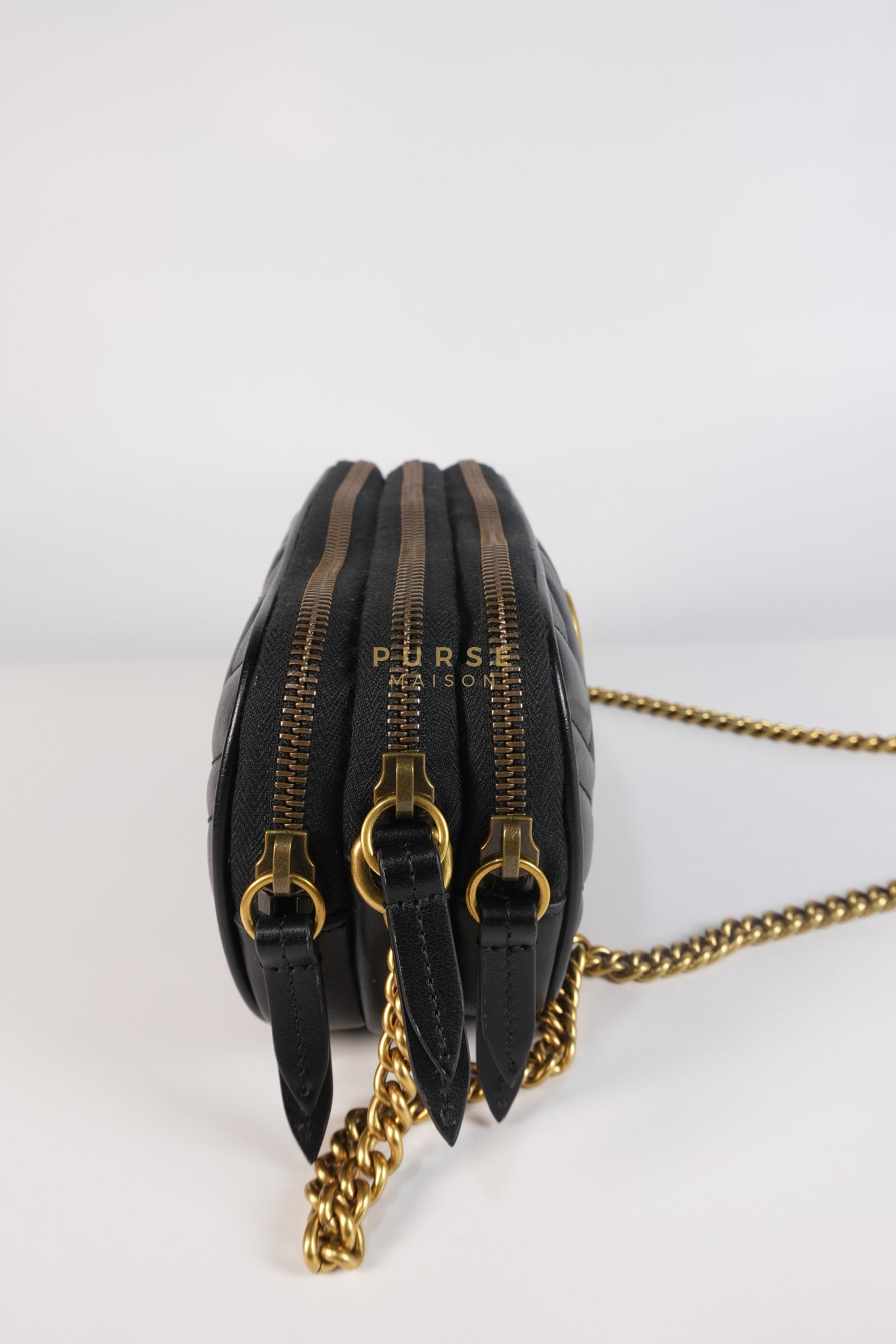 GG Marmont Triple Zip Chain Camera Bag Black Matelasse | Purse Maison Luxury Bags Shop