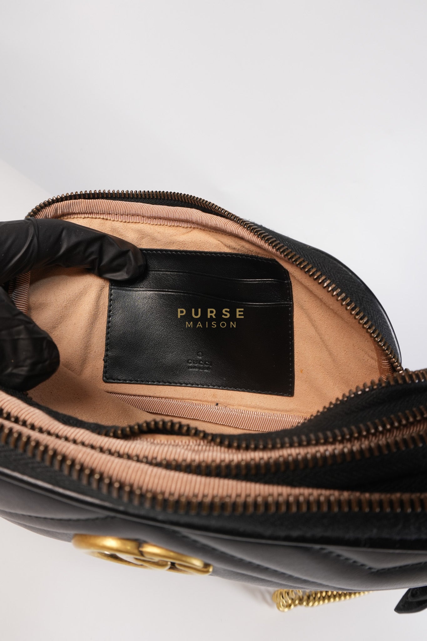 GG Marmont Triple Zip Chain Camera Bag Black Matelasse | Purse Maison Luxury Bags Shop