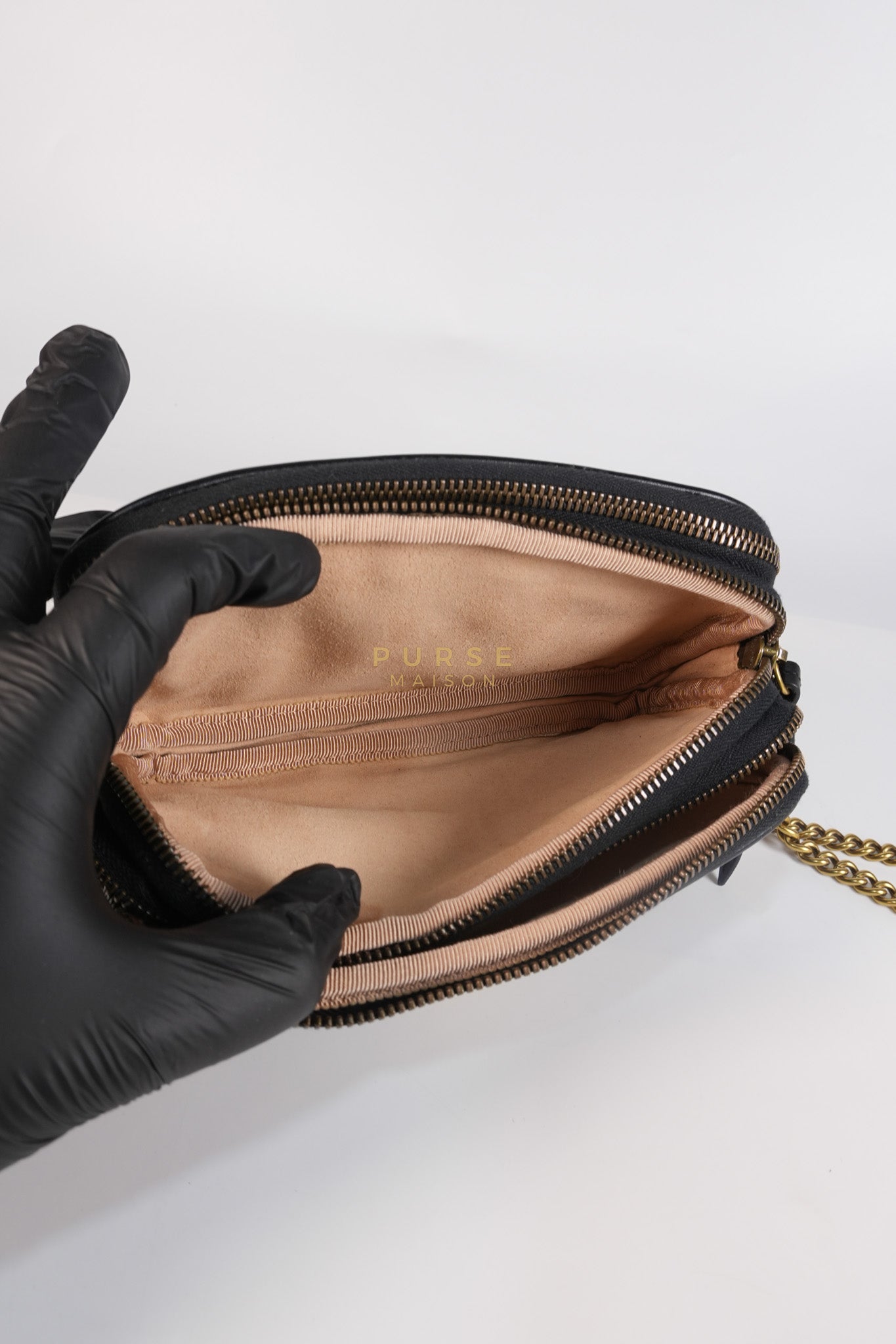 GG Marmont Triple Zip Chain Camera Bag Black Matelasse | Purse Maison Luxury Bags Shop