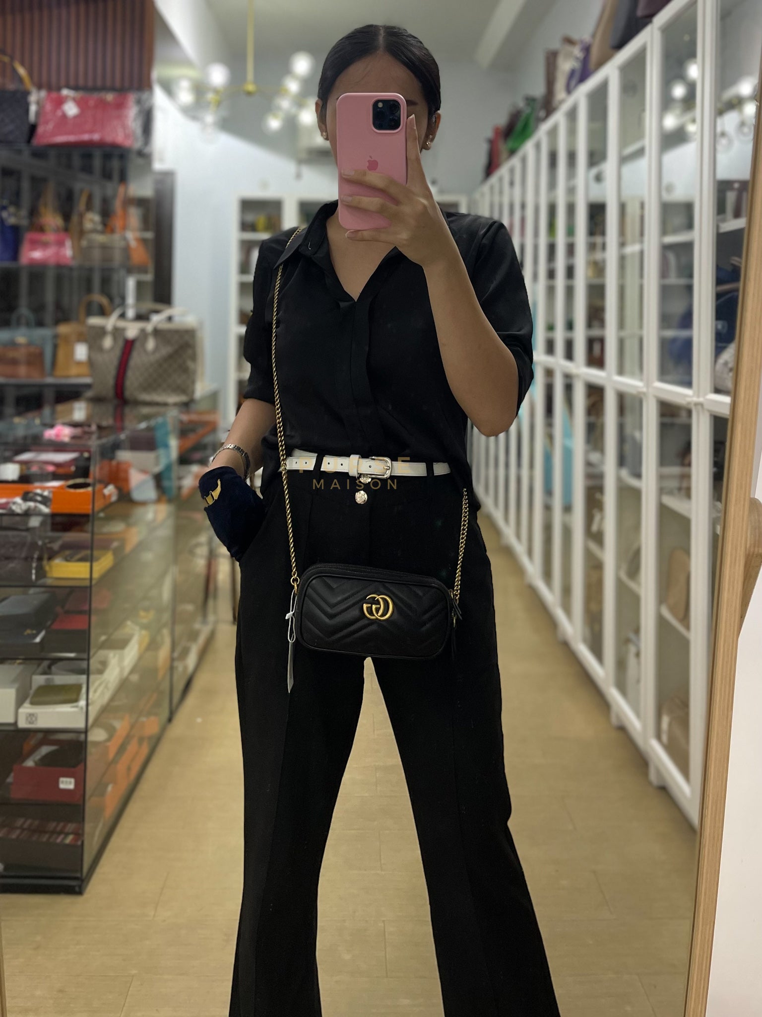 GG Marmont Triple Zip Chain Camera Bag Black Matelasse | Purse Maison Luxury Bags Shop