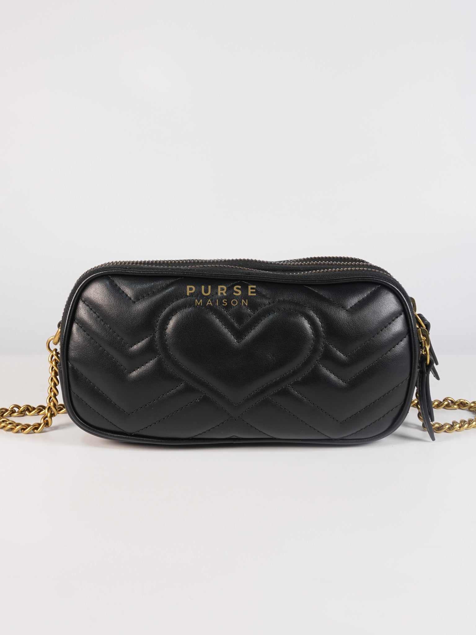 GG Marmont Triple Zip Chain Camera Bag Black Matelasse | Purse Maison Luxury Bags Shop
