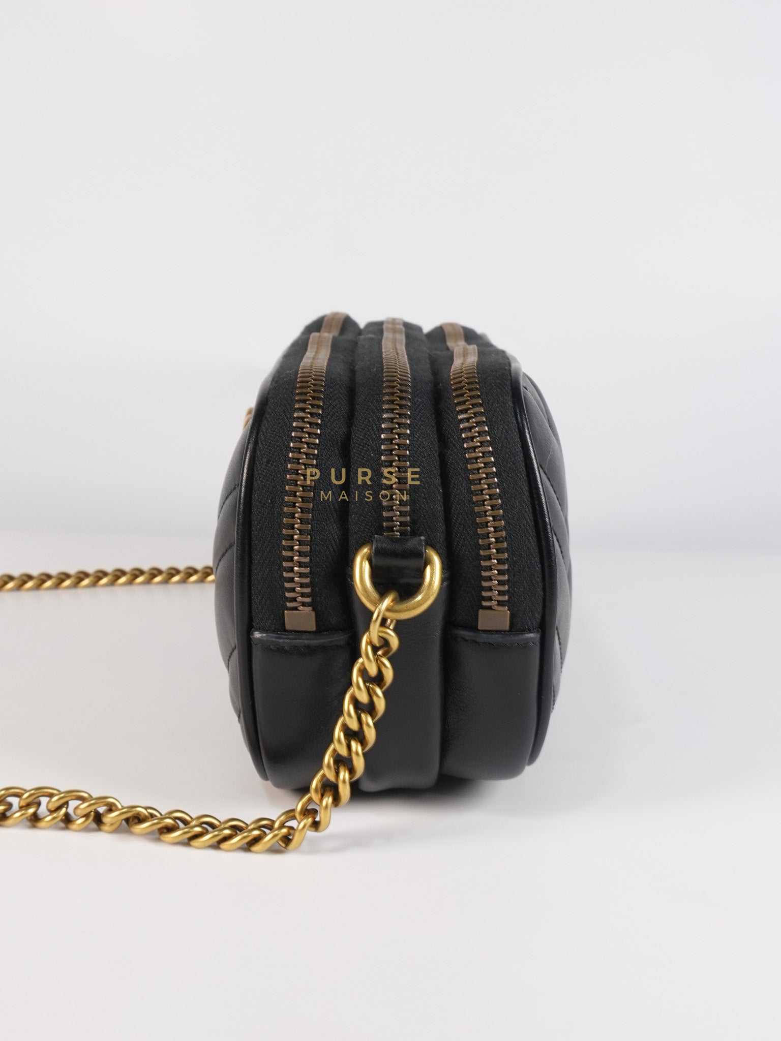 GG Marmont Triple Zip Chain Camera Bag Black Matelasse | Purse Maison Luxury Bags Shop