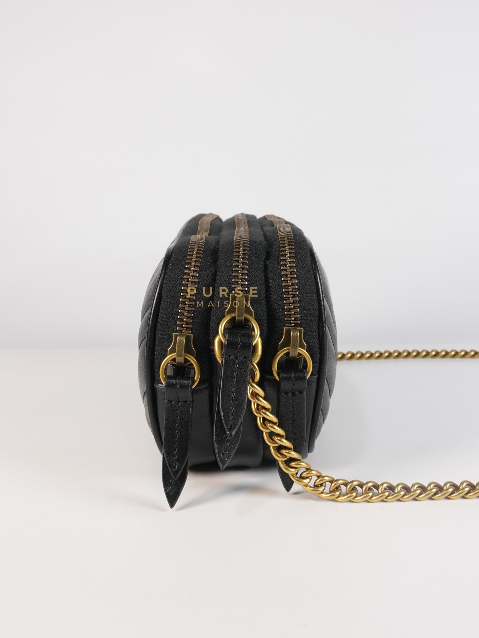 GG Marmont Triple Zip Chain Camera Bag Black Matelasse | Purse Maison Luxury Bags Shop