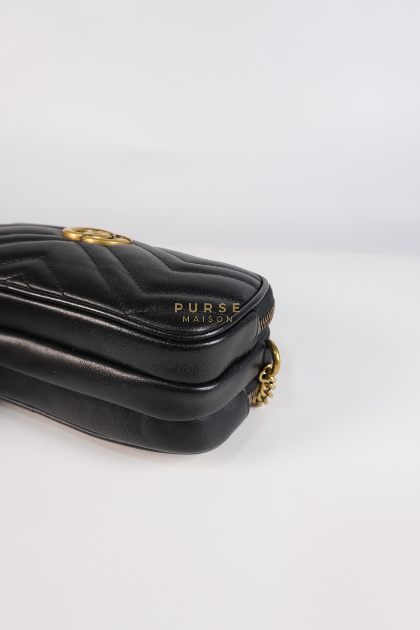 GG Marmont Triple Zip Chain Camera Bag Black Matelasse | Purse Maison Luxury Bags Shop