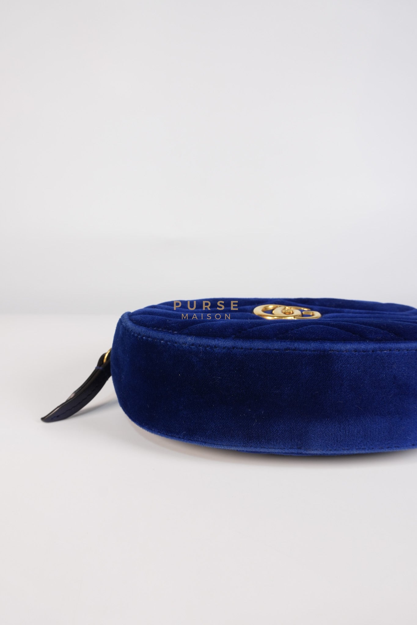 GG Marmont Velvet Belt Bag in Blue Suede Leather & Gold Hardware | Purse Maison Luxury Bags Shop