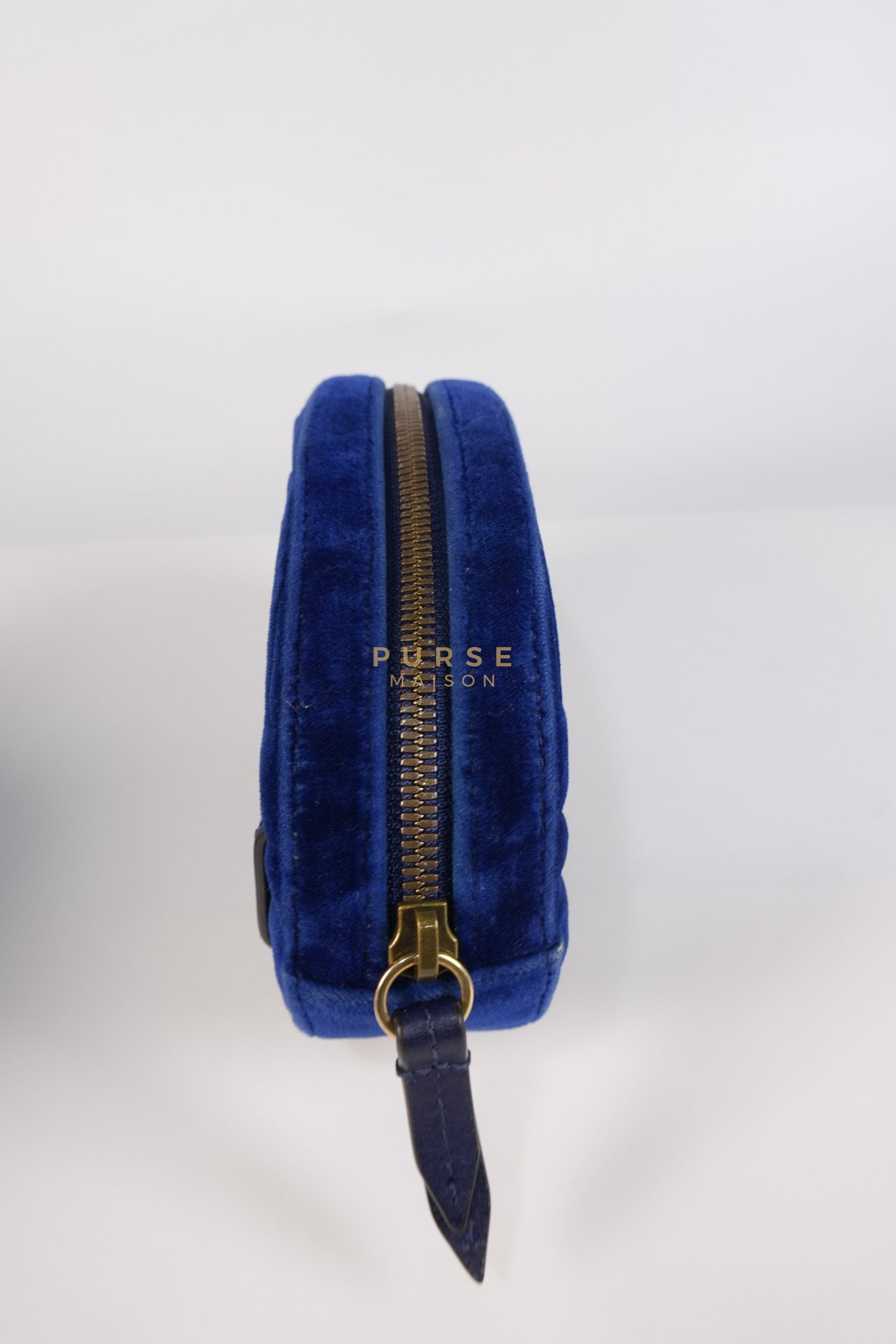 GG Marmont Velvet Belt Bag in Blue Suede Leather & Gold Hardware | Purse Maison Luxury Bags Shop