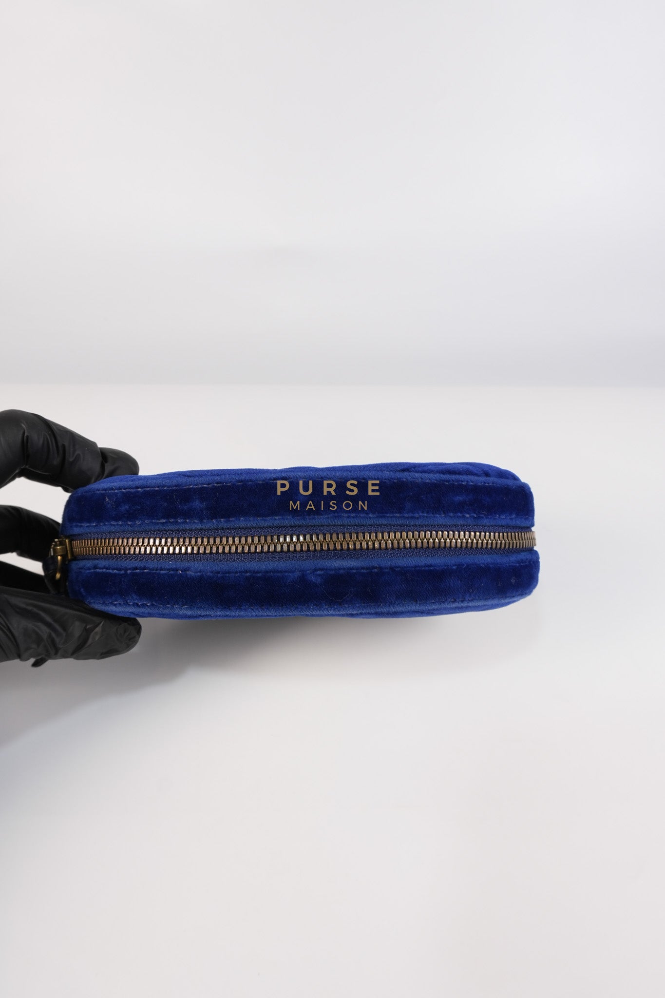 GG Marmont Velvet Belt Bag in Blue Suede Leather & Gold Hardware | Purse Maison Luxury Bags Shop