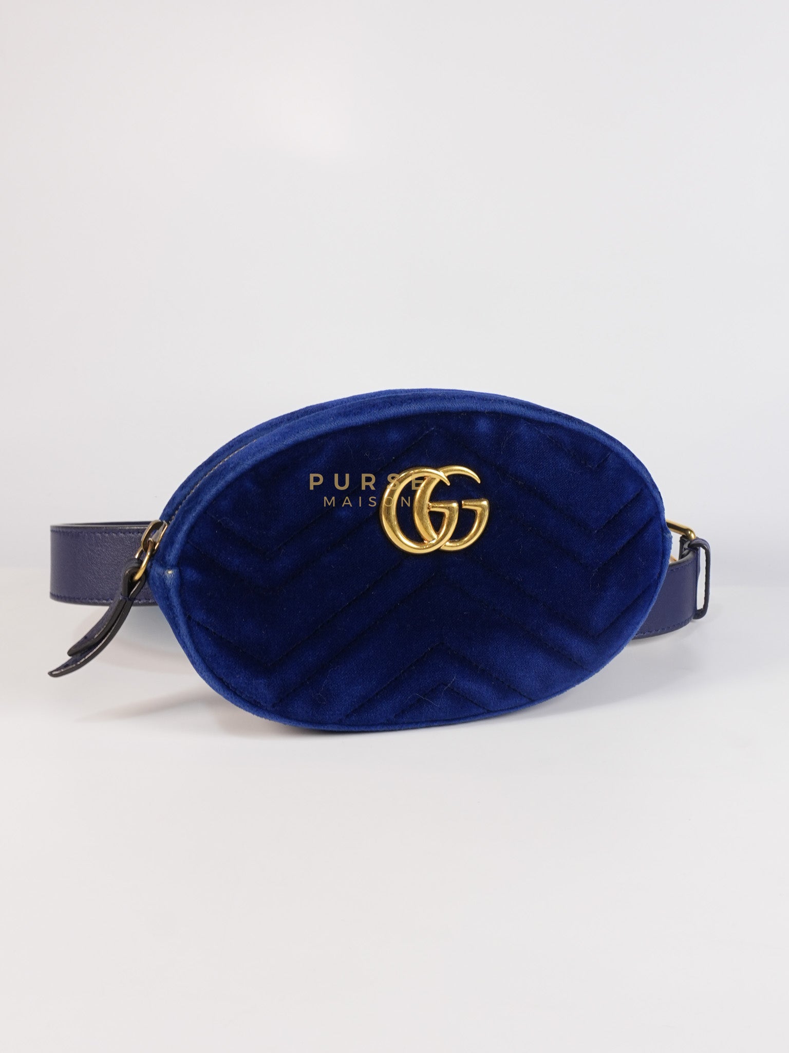 GG Marmont Velvet Belt Bag in Blue Suede Leather & Gold Hardware | Purse Maison Luxury Bags Shop