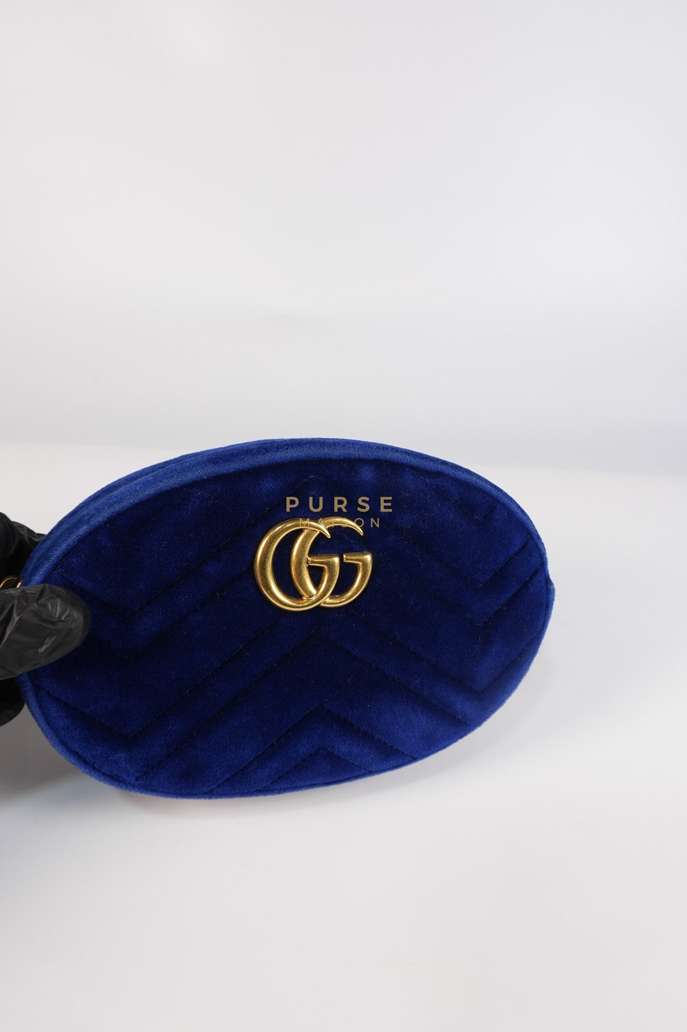 GG Marmont Velvet Belt Bag in Blue Suede Leather & Gold Hardware | Purse Maison Luxury Bags Shop