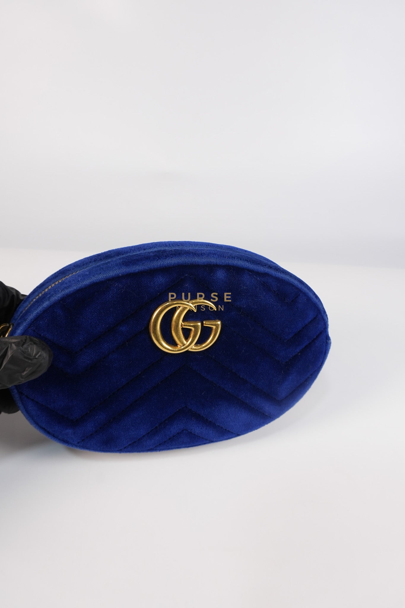 GG Marmont Velvet Belt Bag in Blue Suede Leather & Gold Hardware | Purse Maison Luxury Bags Shop