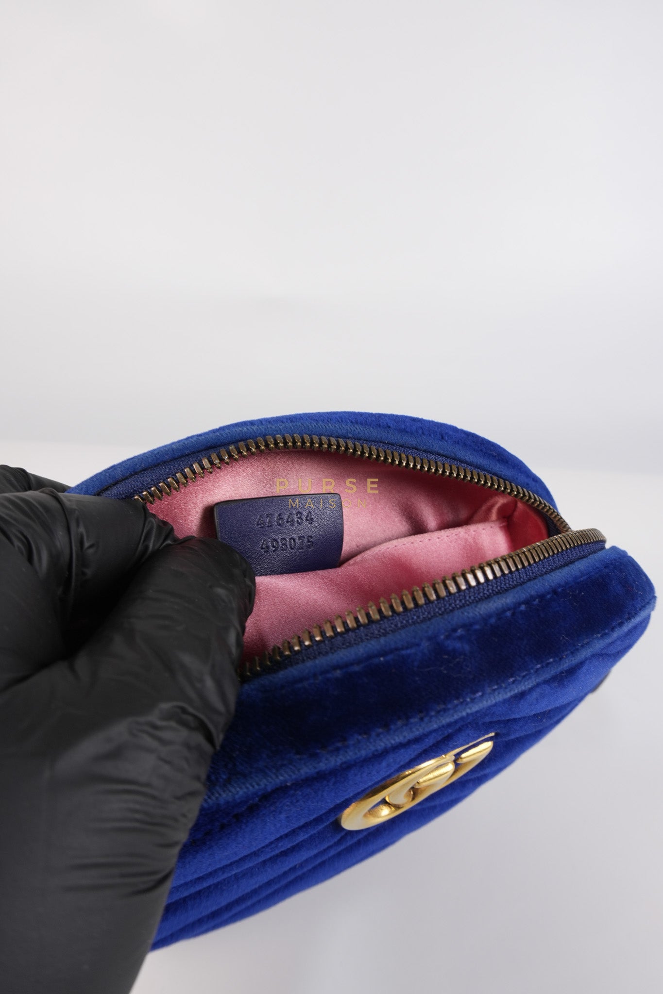 GG Marmont Velvet Belt Bag in Blue Suede Leather & Gold Hardware | Purse Maison Luxury Bags Shop