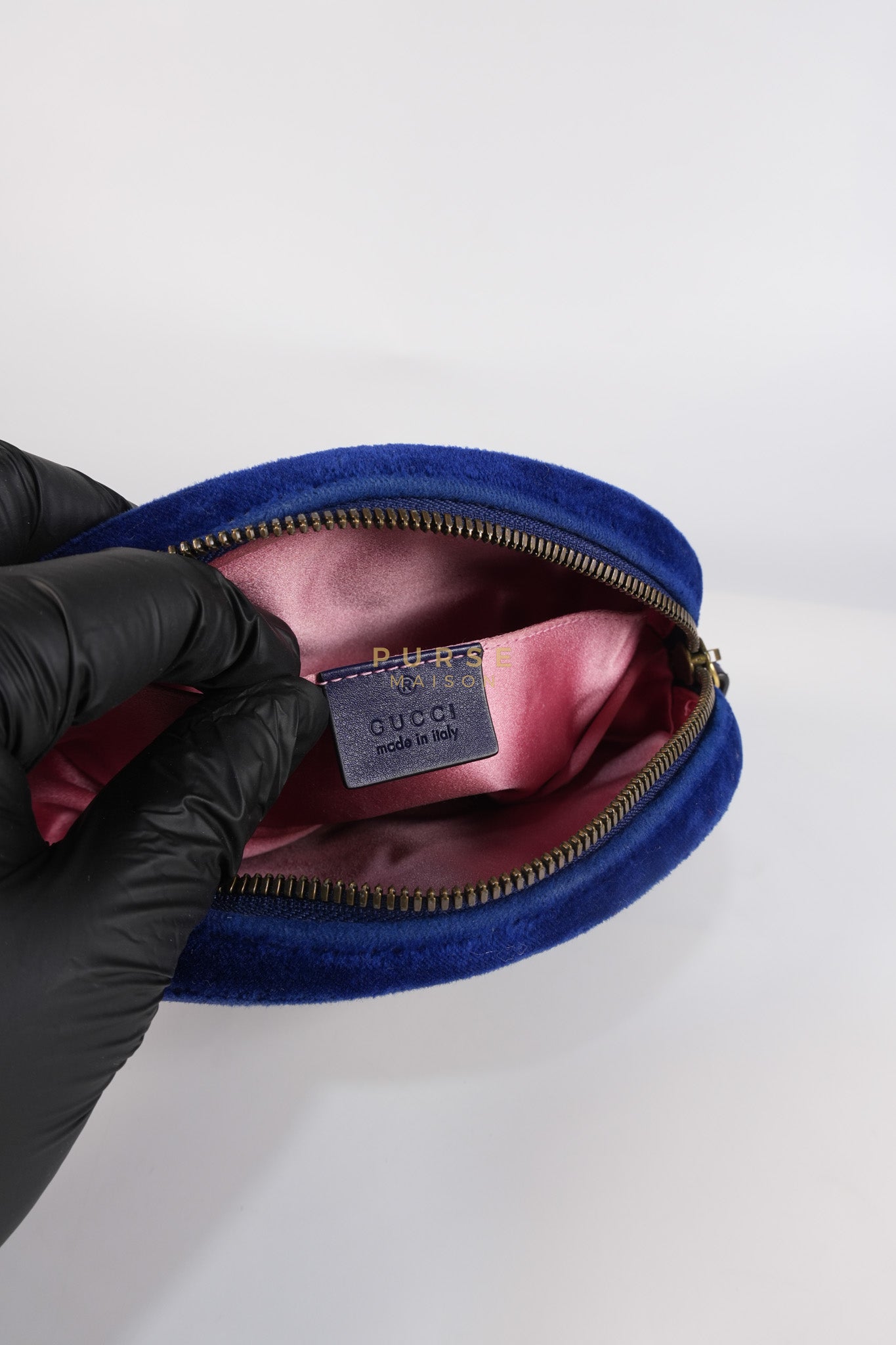GG Marmont Velvet Belt Bag in Blue Suede Leather & Gold Hardware | Purse Maison Luxury Bags Shop