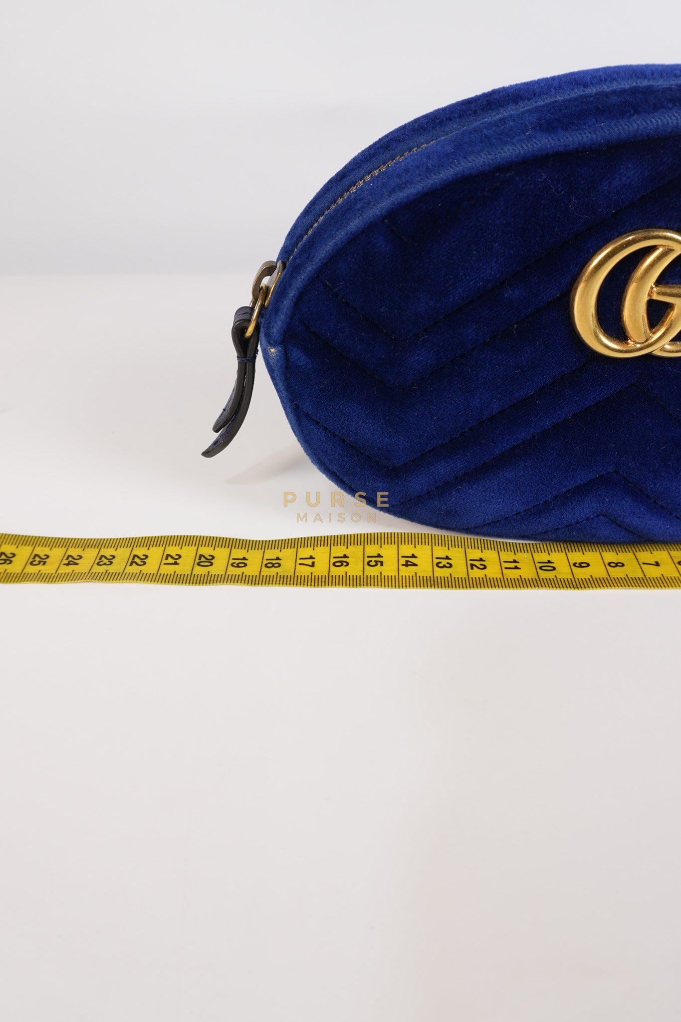 GG Marmont Velvet Belt Bag in Blue Suede Leather & Gold Hardware | Purse Maison Luxury Bags Shop
