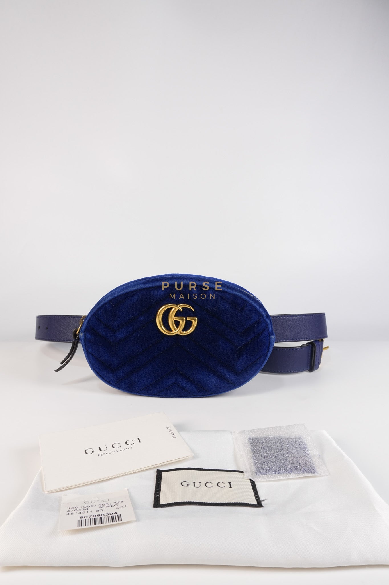 GG Marmont Velvet Belt Bag in Blue Suede Leather & Gold Hardware | Purse Maison Luxury Bags Shop