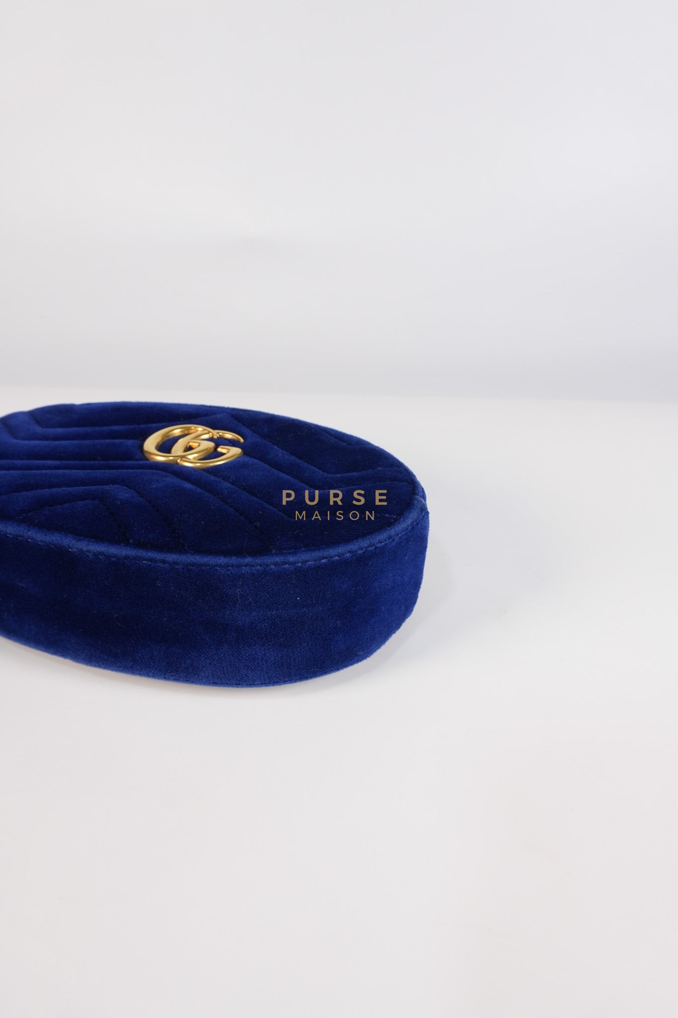 GG Marmont Velvet Belt Bag in Blue Suede Leather & Gold Hardware | Purse Maison Luxury Bags Shop