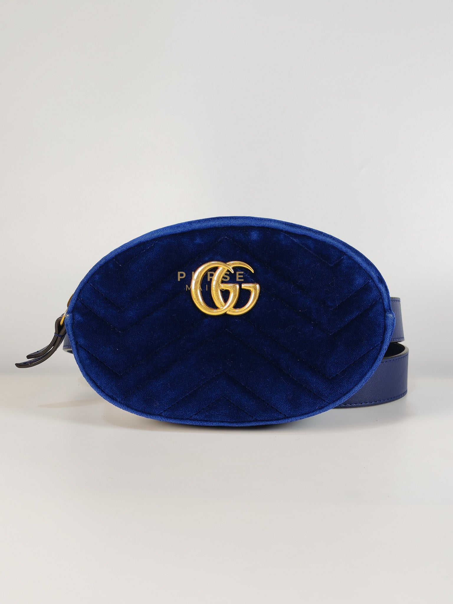 GG Marmont Velvet Belt Bag in Blue Suede Leather & Gold Hardware | Purse Maison Luxury Bags Shop