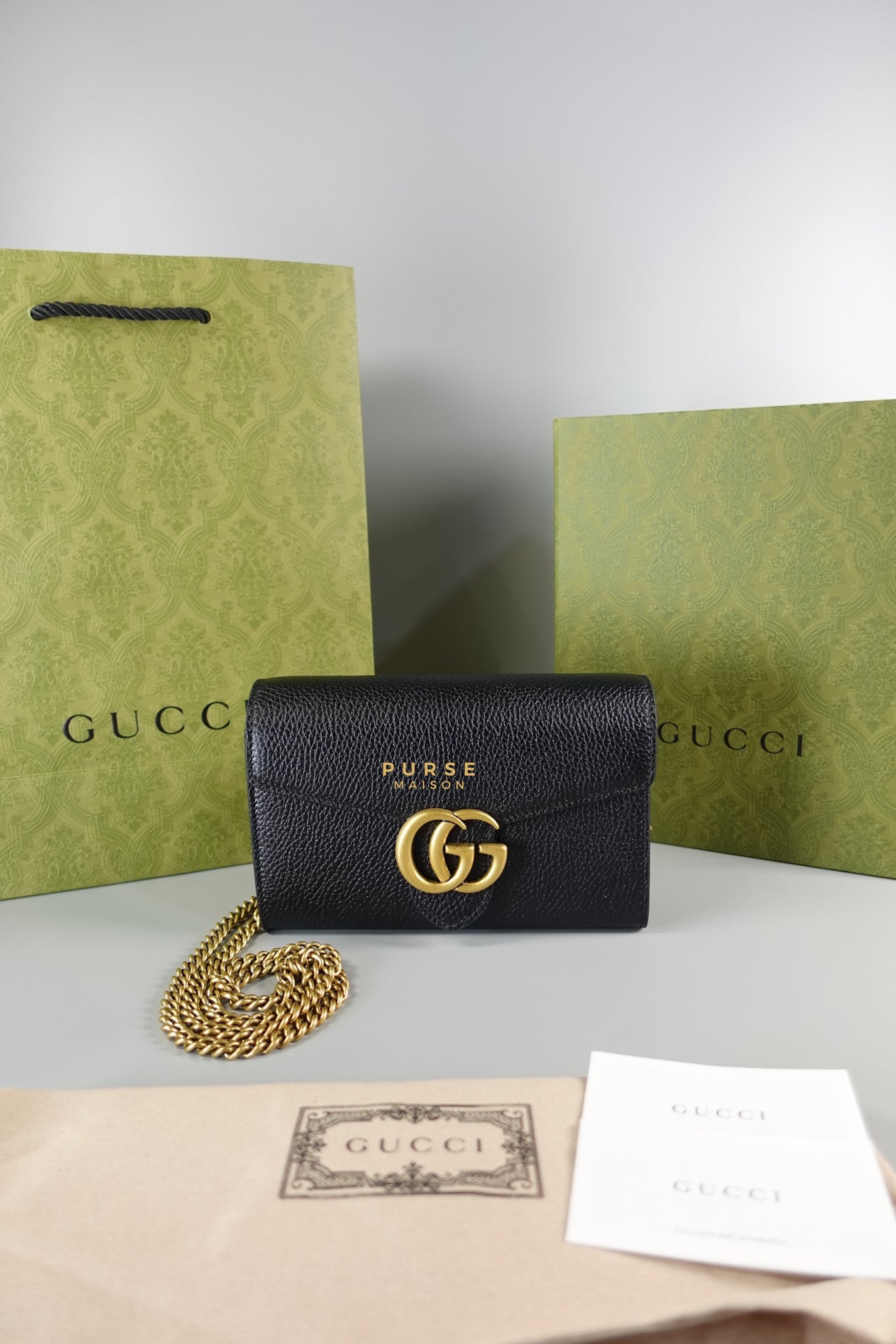 GG Marmont Wallet on Chain in Black Leather | Purse Maison Luxury Bags Shop