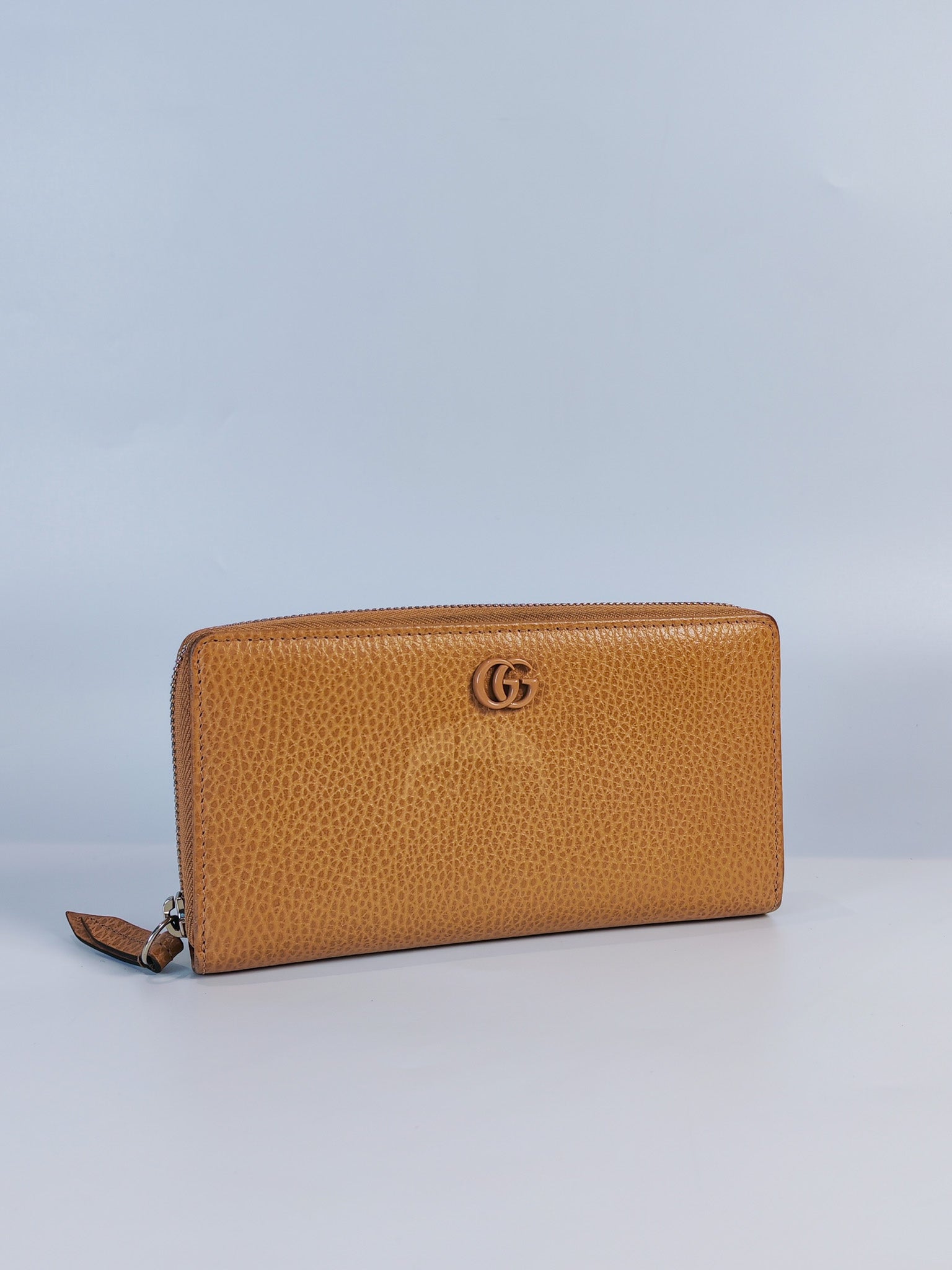 GG Marmont Zip Around Wallet in Tan Pebbled Leather | Purse Maison Luxury Bags Shop