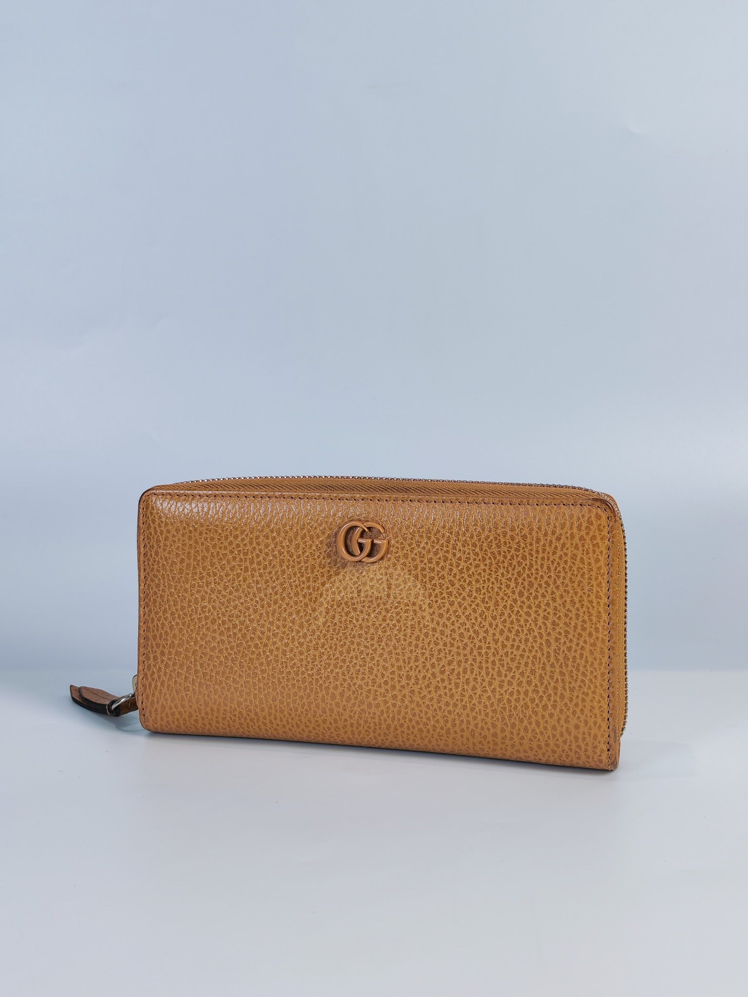 GG Marmont Zip Around Wallet in Tan Pebbled Leather | Purse Maison Luxury Bags Shop