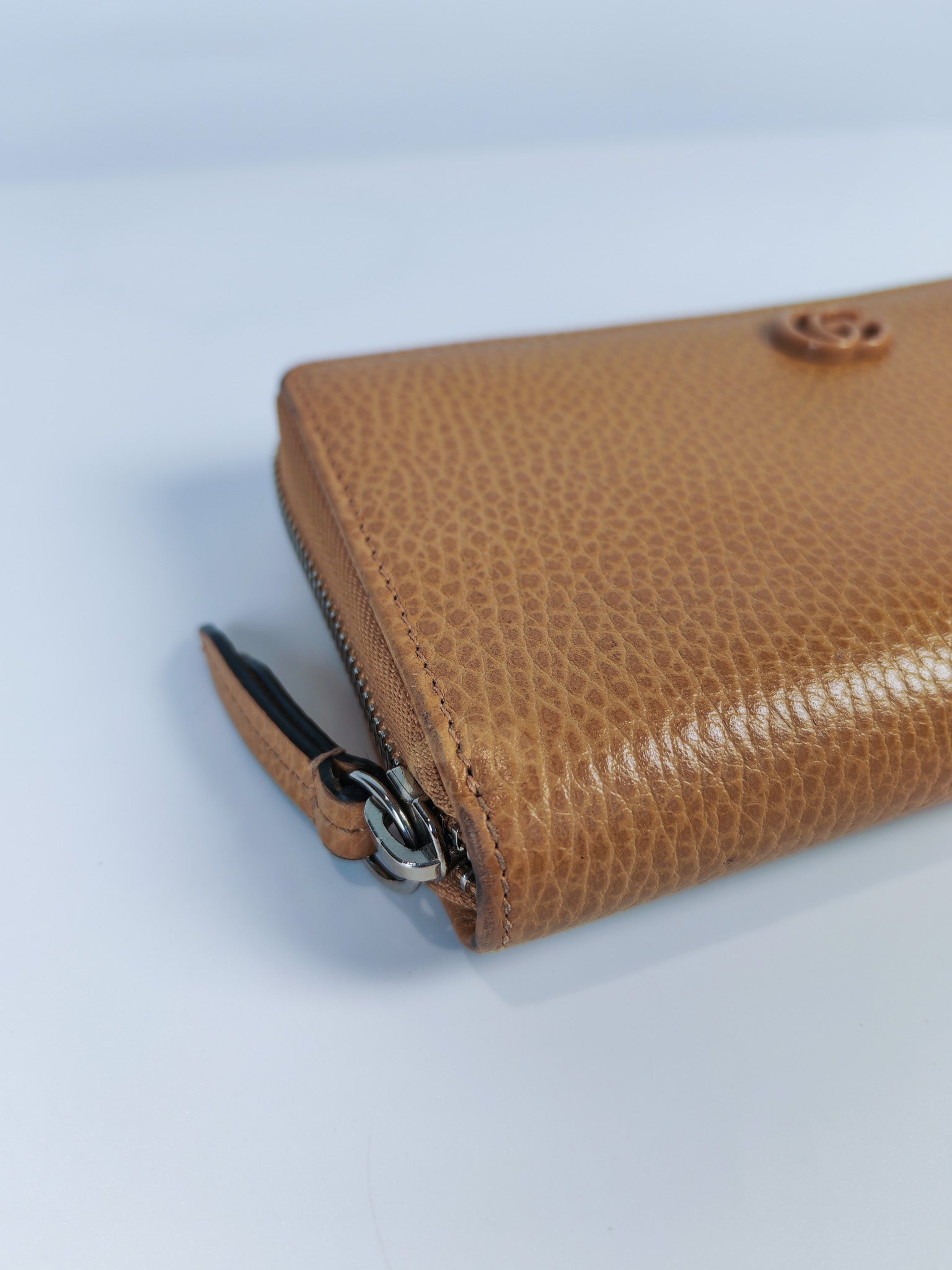 GG Marmont Zip Around Wallet in Tan Pebbled Leather | Purse Maison Luxury Bags Shop