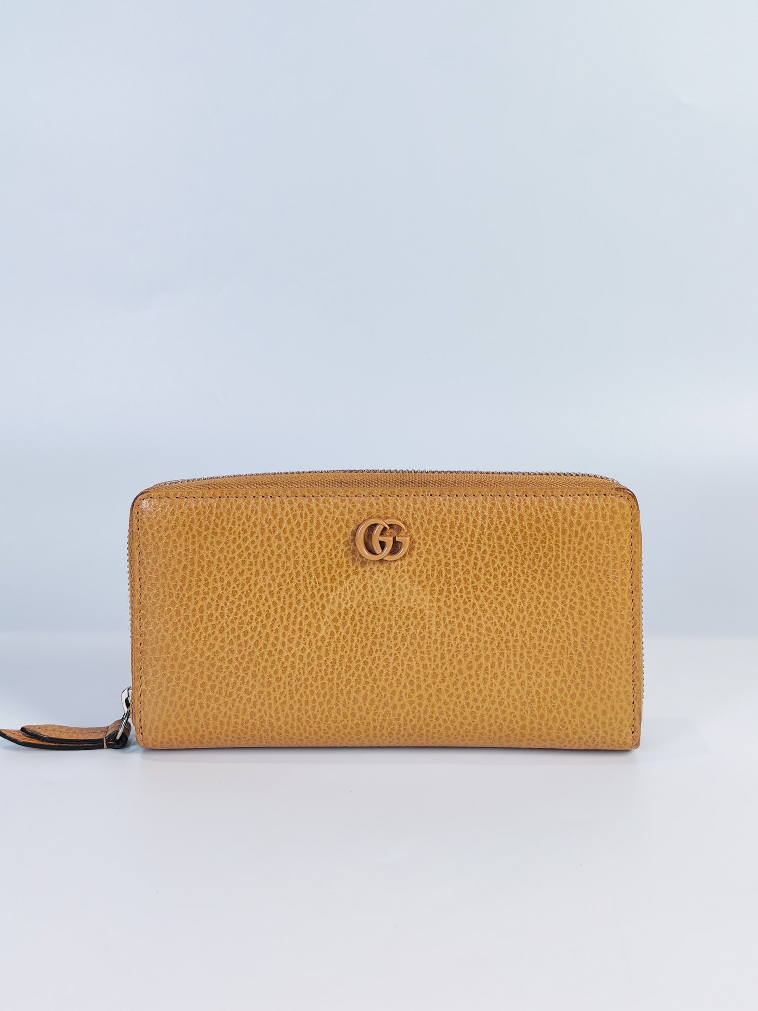 GG Marmont Zip Around Wallet in Tan Pebbled Leather | Purse Maison Luxury Bags Shop