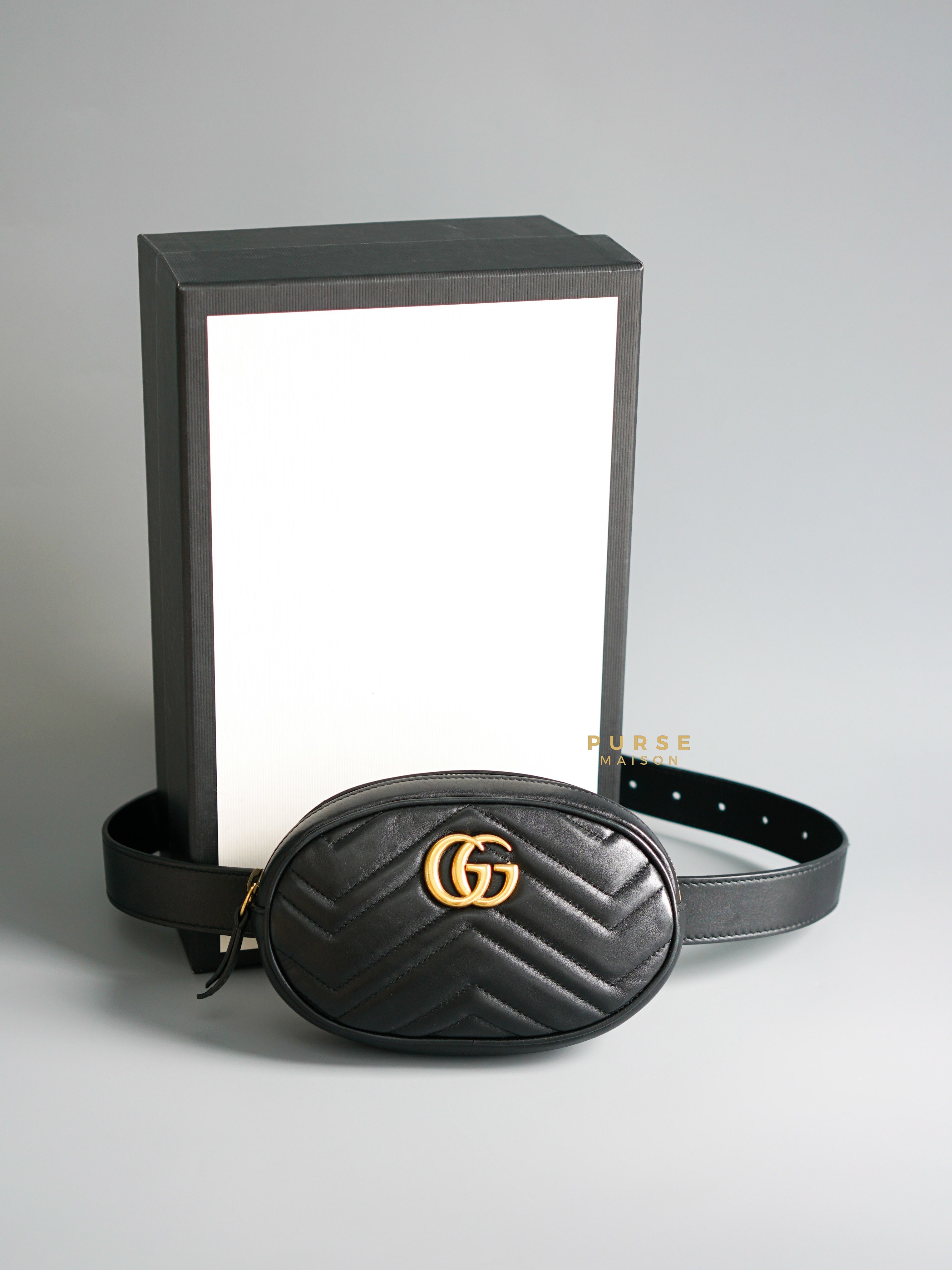 Gucci GG Matelasse Marmont Belt Bag Black (85cm) | Purse Maison Luxury Bags Shop