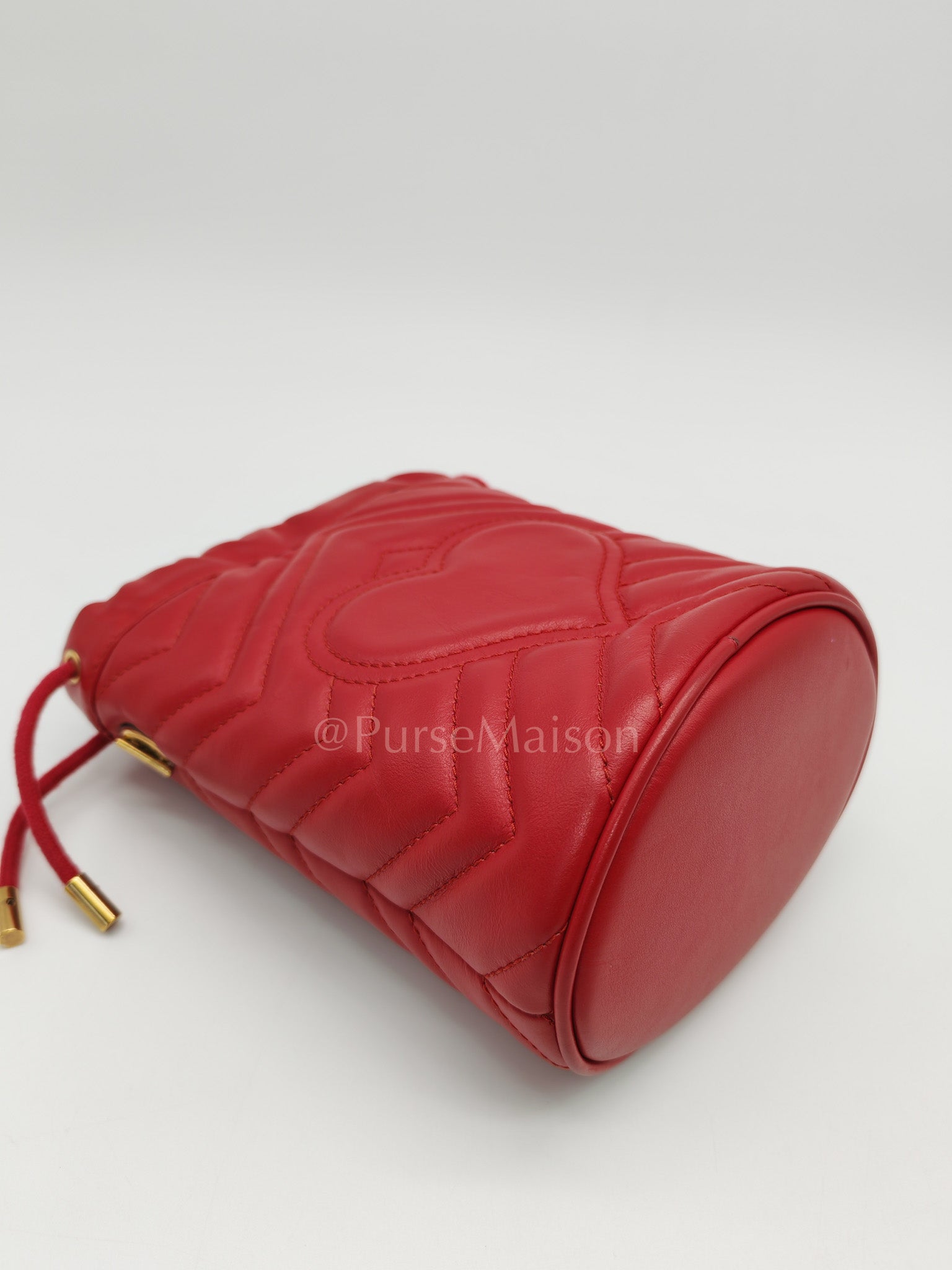 GG Mini Bucket Bag in Red Marmont Matelasse Leather | Purse Maison Luxury Bags Shop