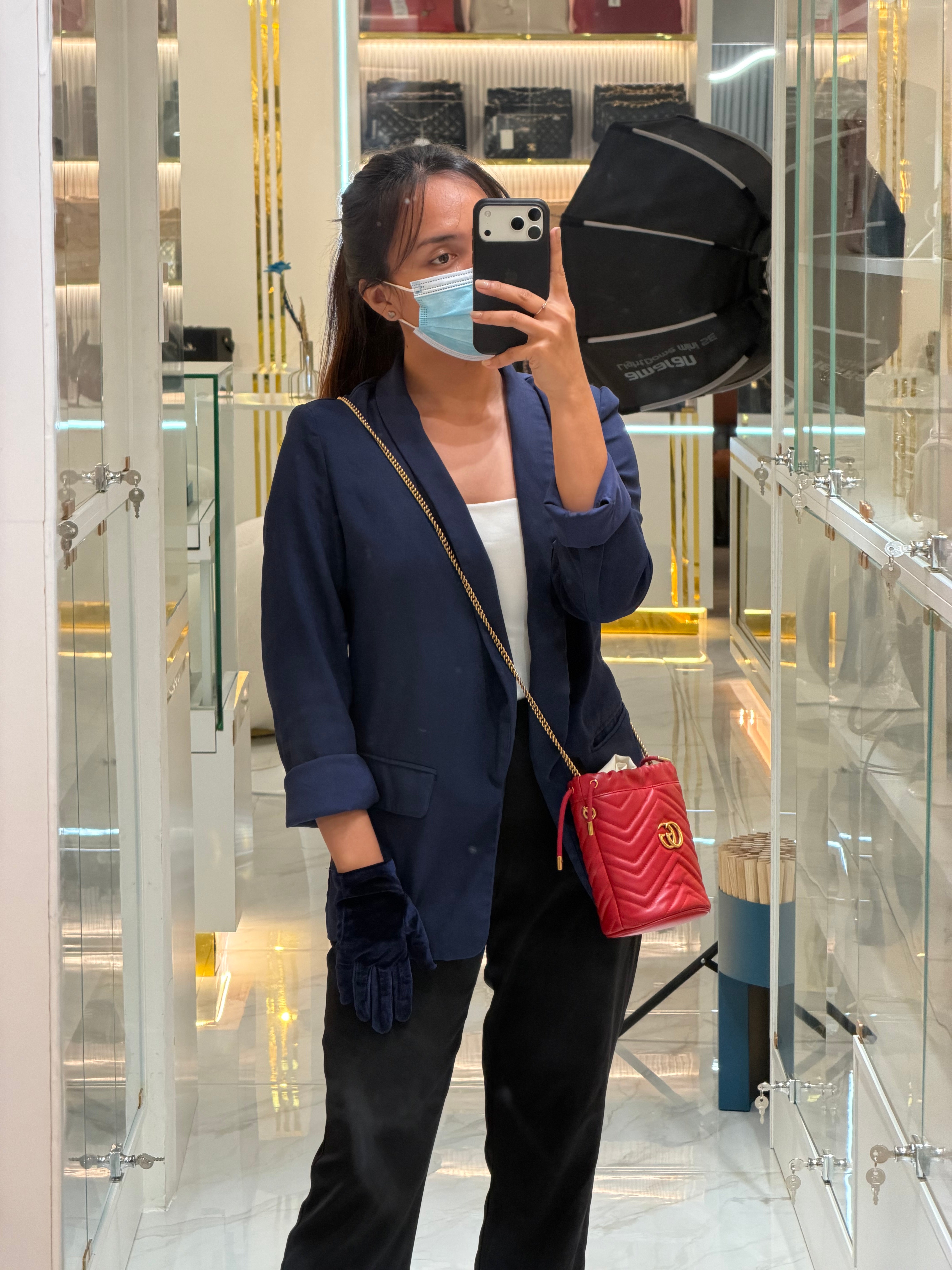 GG Mini Bucket Bag in Red Marmont Matelasse Leather | Purse Maison Luxury Bags Shop