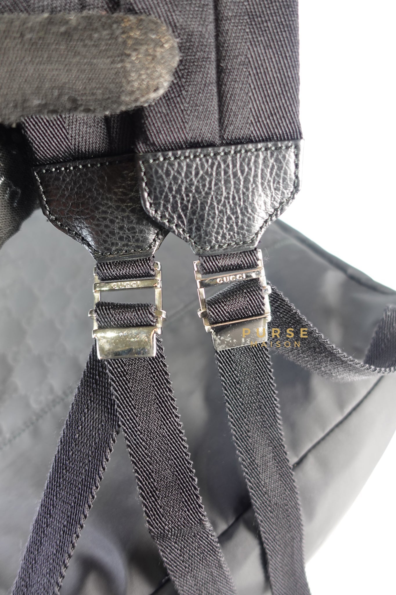 GG Nylon Monogram Medium Light Double Buckle Backpack in Noir | Purse Maison Luxury Bags Shop