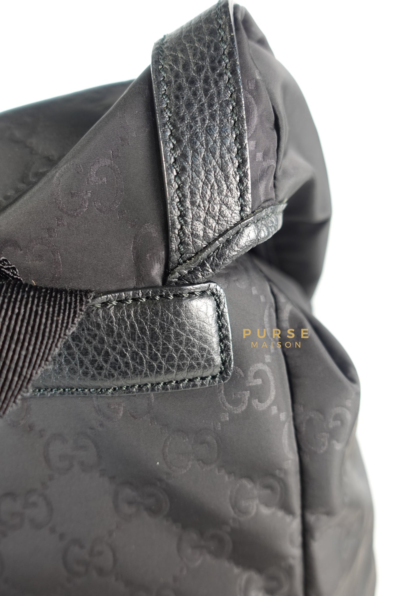 GG Nylon Monogram Medium Light Double Buckle Backpack in Noir | Purse Maison Luxury Bags Shop