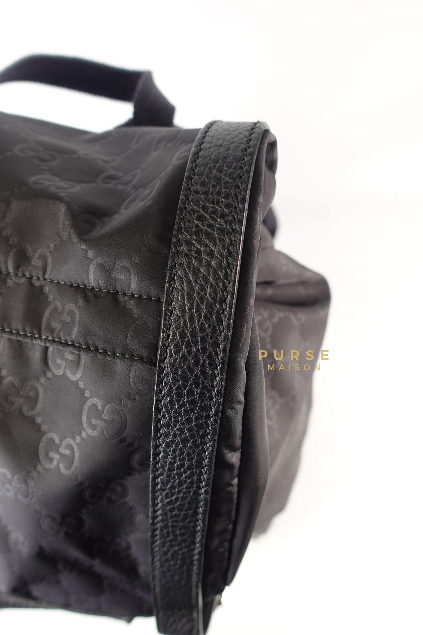 GG Nylon Monogram Medium Light Double Buckle Backpack in Noir | Purse Maison Luxury Bags Shop