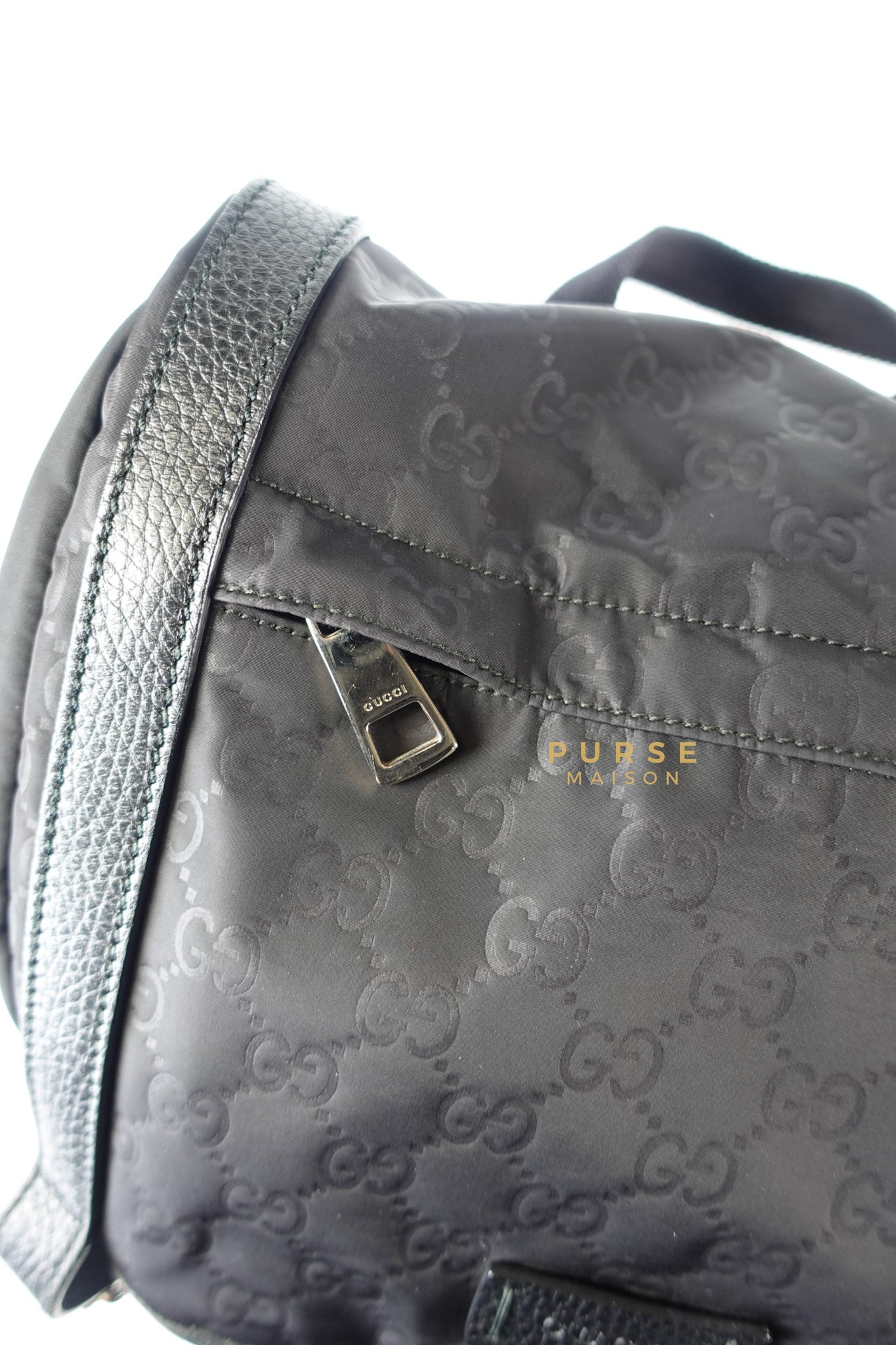 GG Nylon Monogram Medium Light Double Buckle Backpack in Noir | Purse Maison Luxury Bags Shop