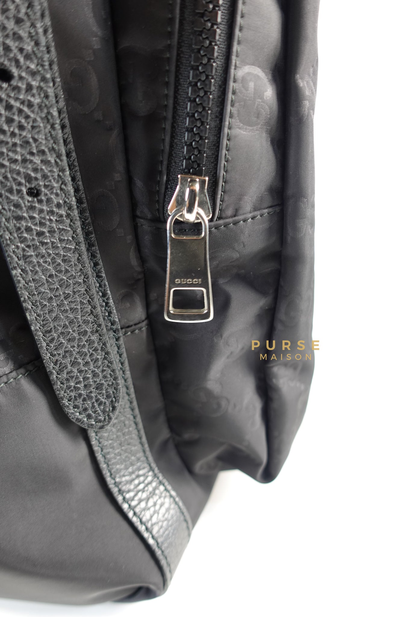 GG Nylon Monogram Medium Light Double Buckle Backpack in Noir | Purse Maison Luxury Bags Shop