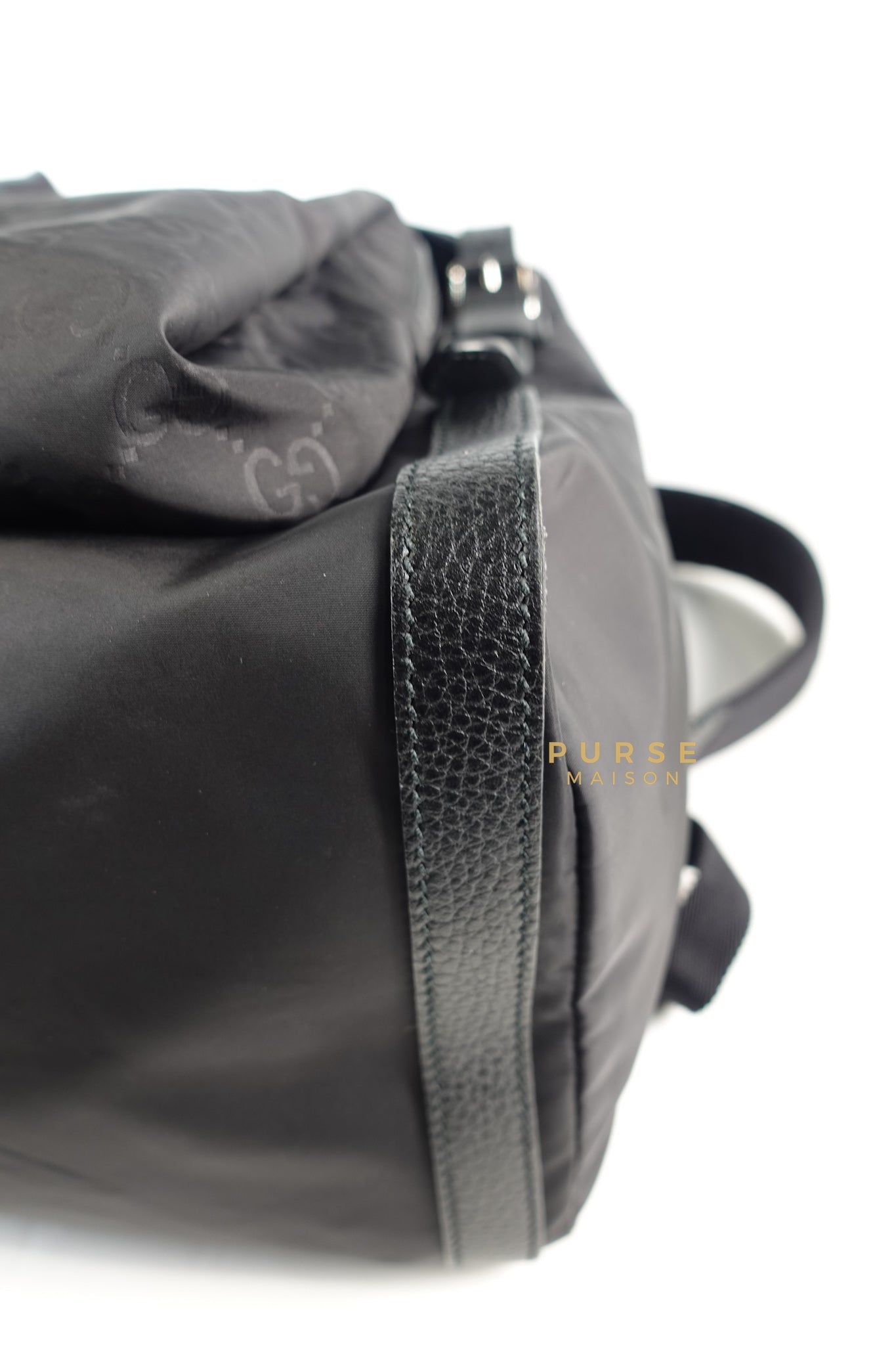 GG Nylon Monogram Medium Light Double Buckle Backpack in Noir | Purse Maison Luxury Bags Shop