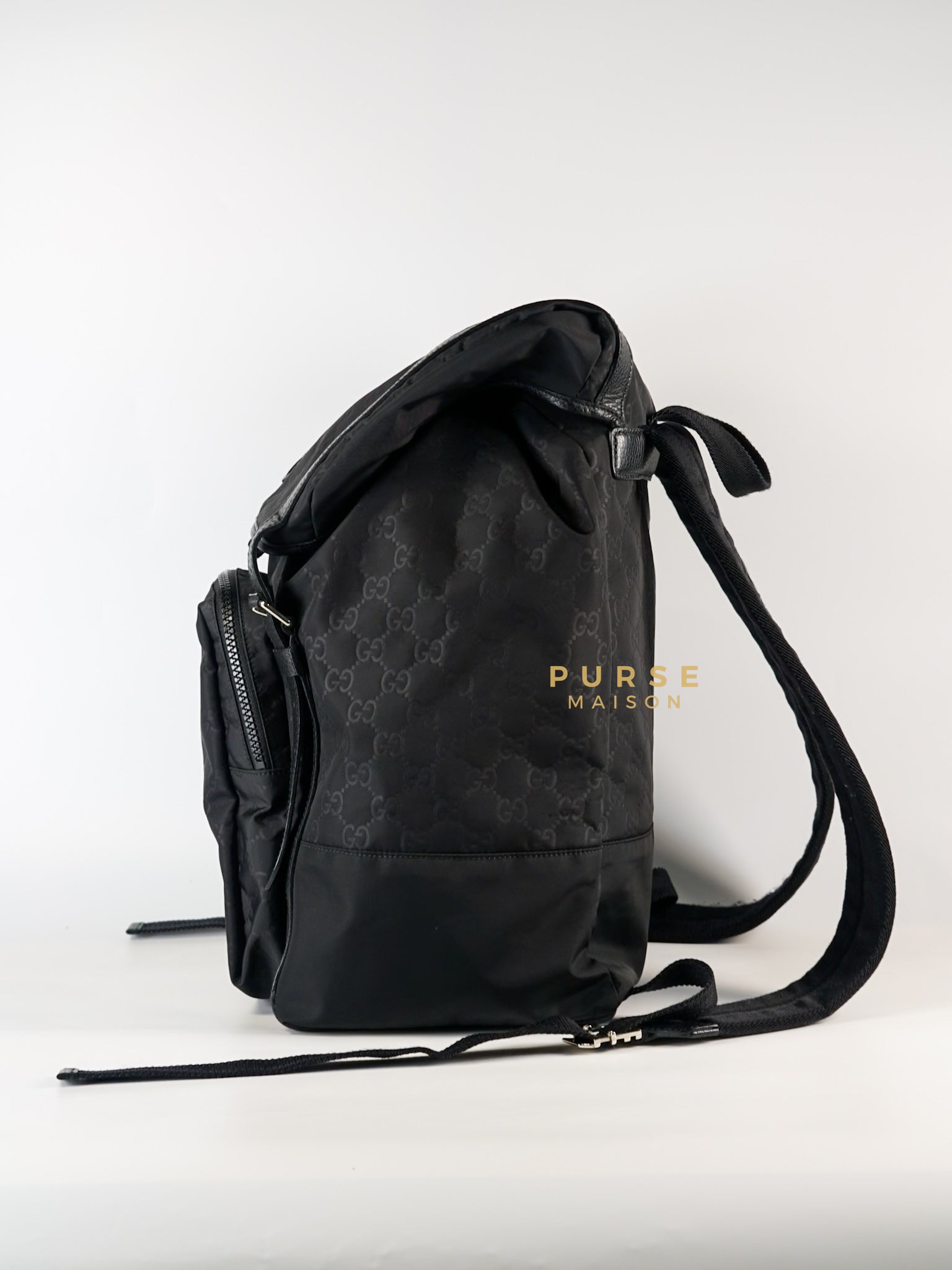 GG Nylon Monogram Medium Light Double Buckle Backpack in Noir | Purse Maison Luxury Bags Shop