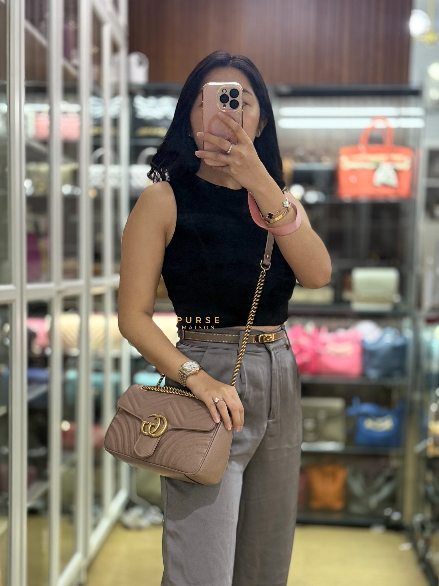 GG Small Marmont Quilted Leather in Dusty Rose | Purse Maison Luxury Bags Shop