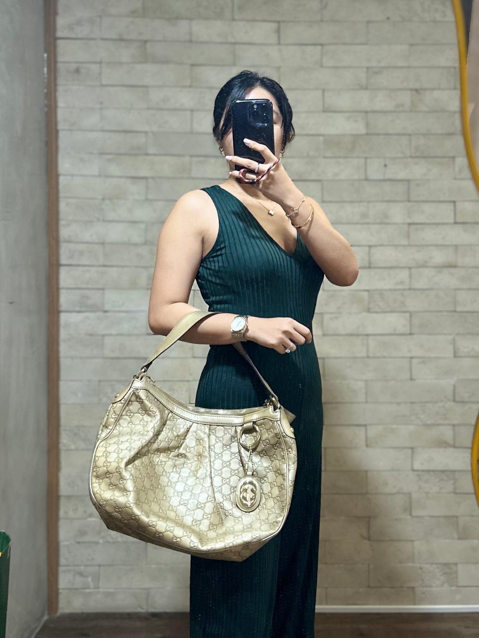 GG Sukey in Metallic Gold Leather Shoulder Tote Bag | Purse Maison Luxury Bags Shop