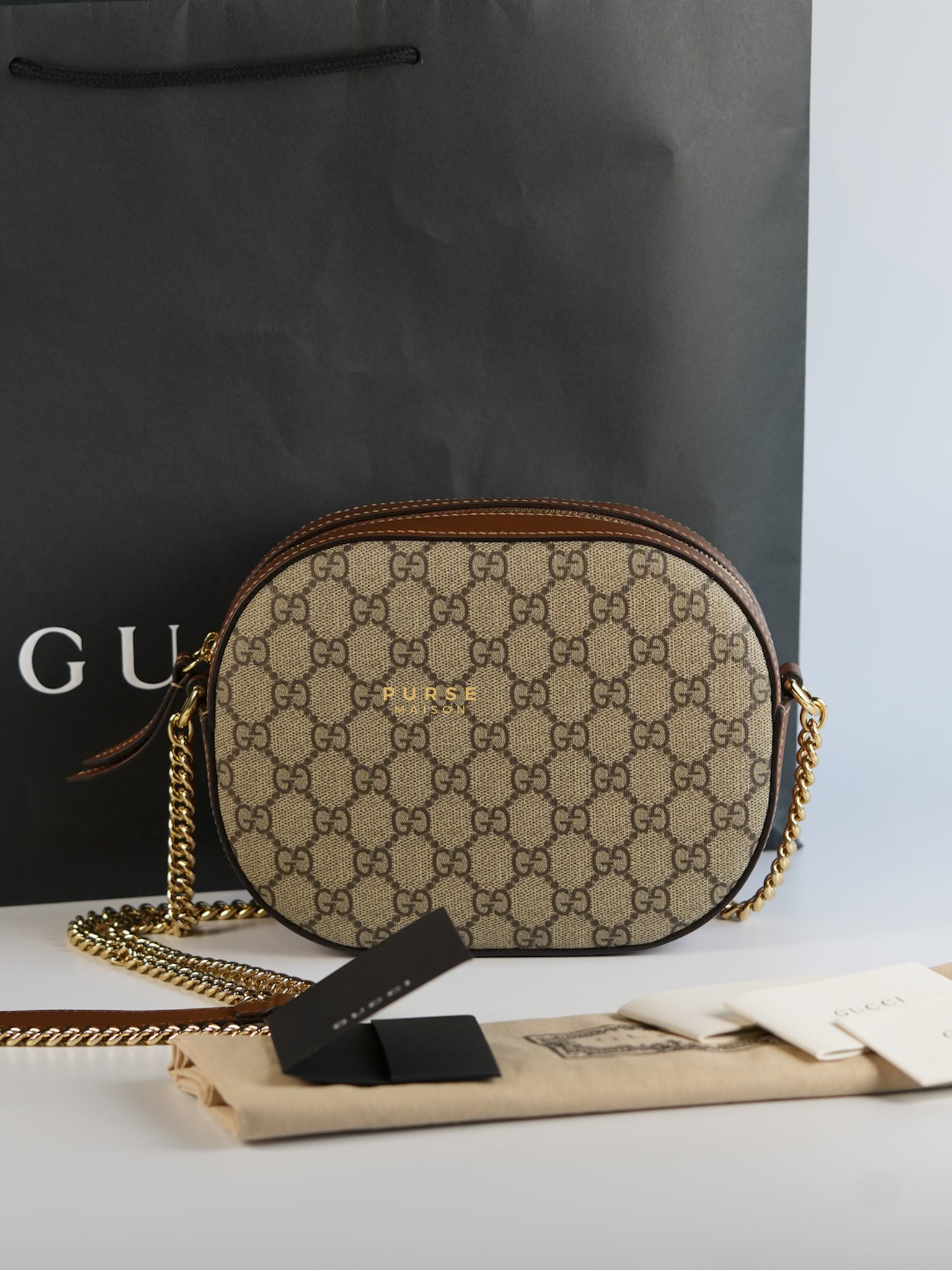 GG Supreme Canvas and Leather Brown/Beige Mini Chain Bag | Purse Maison Luxury Bags Shop