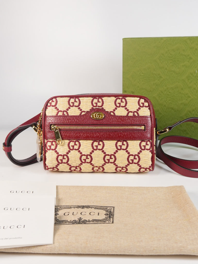 GG Supreme Crossbody Bag in Red GG Straw Effect | Purse Maison Luxury Bags Shop