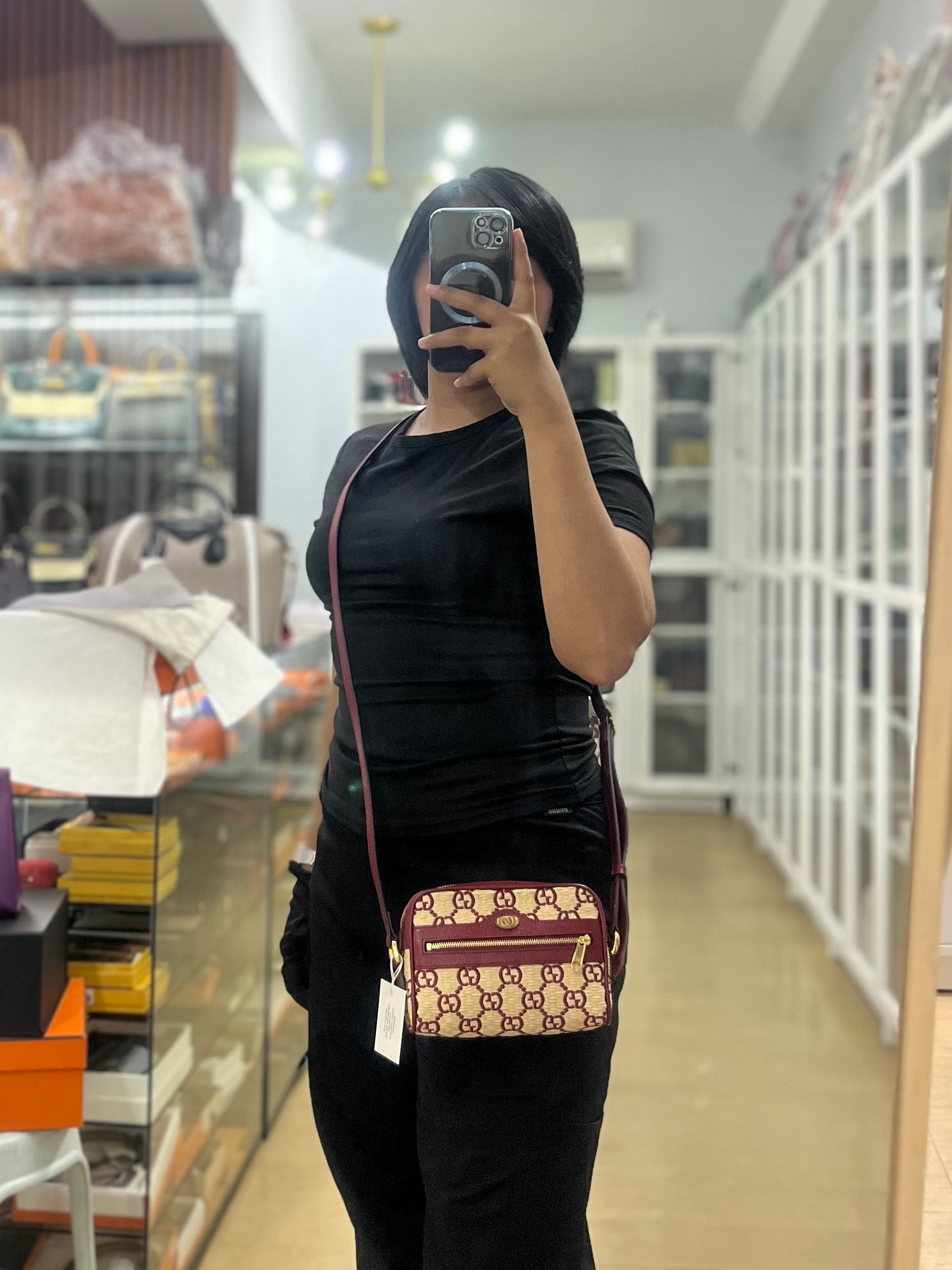 GG Supreme Crossbody Bag in Red GG Straw Effect | Purse Maison Luxury Bags Shop
