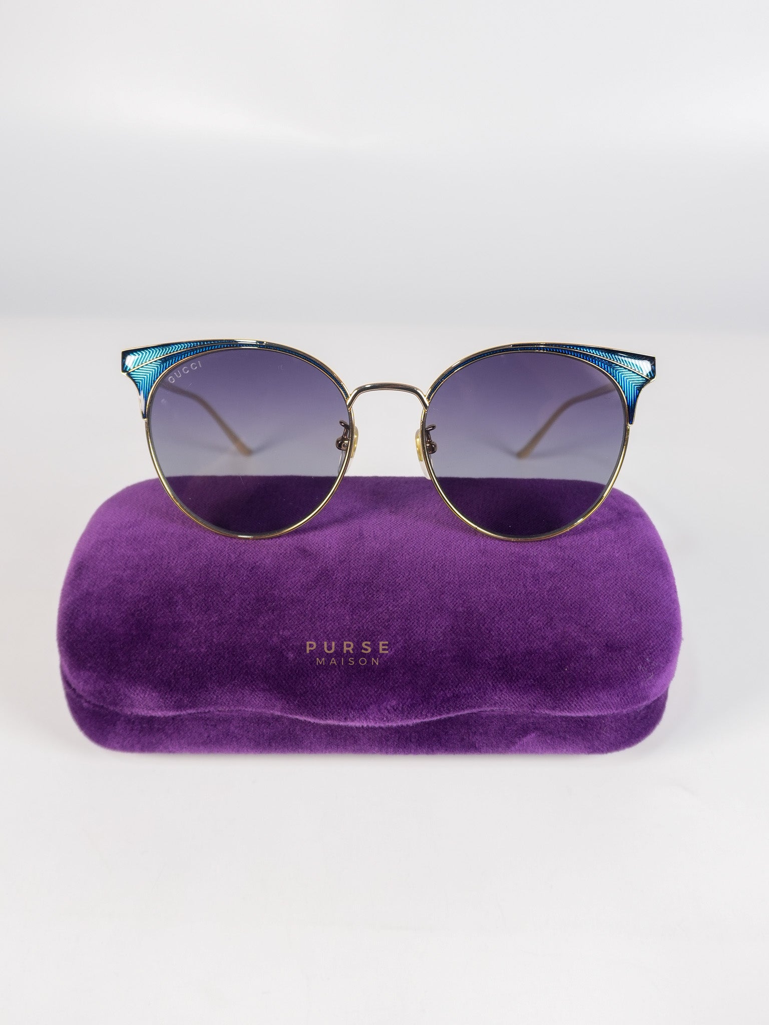 GG0402SK Sunglasses in Gold/Blue | Purse Maison Luxury Bags Shop