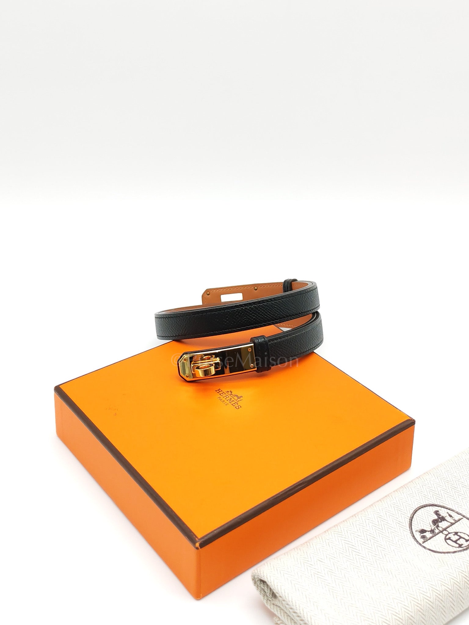 Kelly Belt in Black Epsom Leather & Gold Hardware Stamp X(2016)
