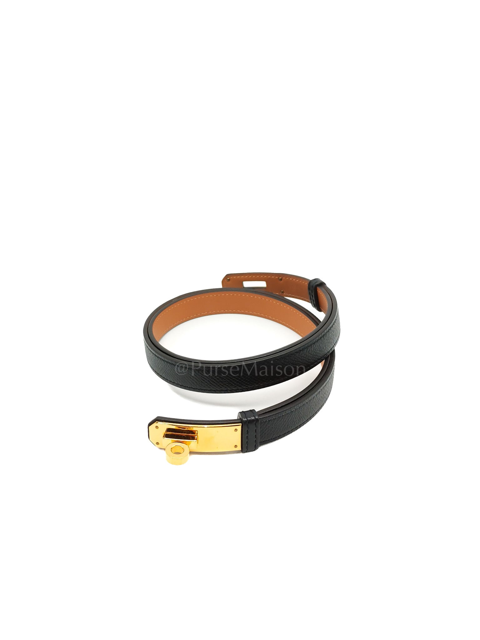 Kelly Belt in Black Epsom Leather & Gold Hardware Stamp X(2016)