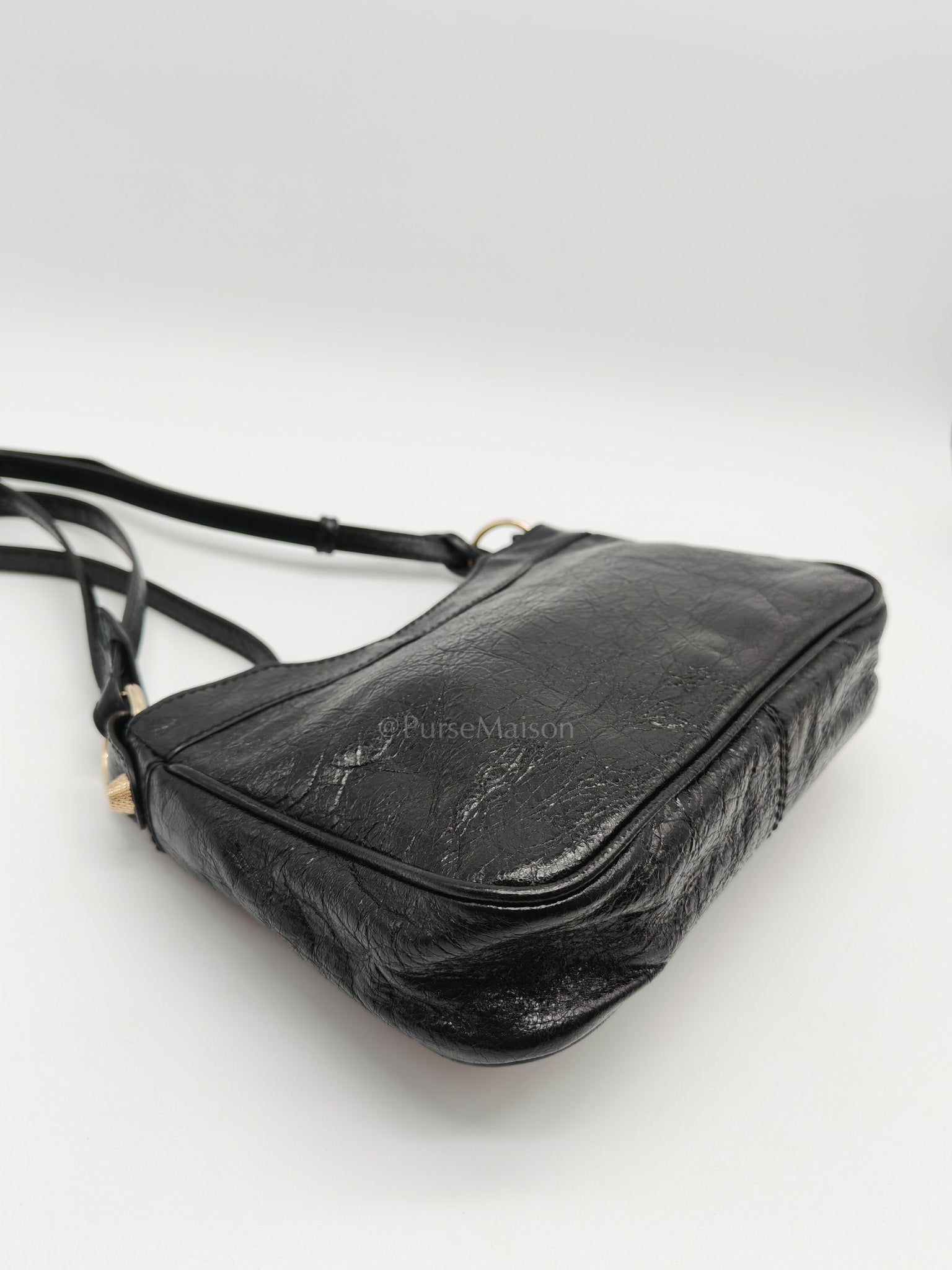 Giant 12 Hip Crossbody Bag in Black Textured Lambskin Leather & Gold Hardware | Purse Maison Luxury Bags Shop