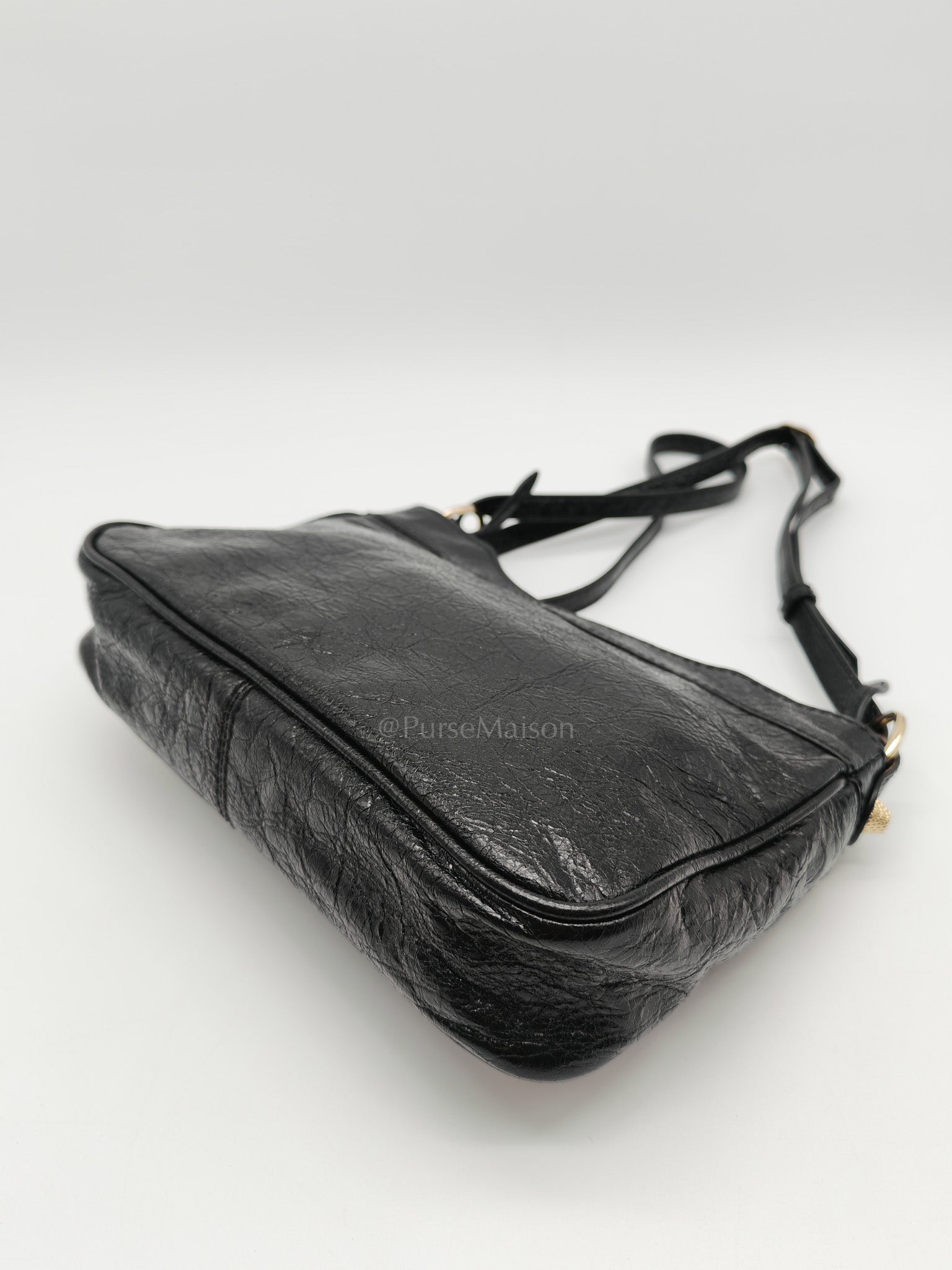 Giant 12 Hip Crossbody Bag in Black Textured Lambskin Leather & Gold Hardware | Purse Maison Luxury Bags Shop
