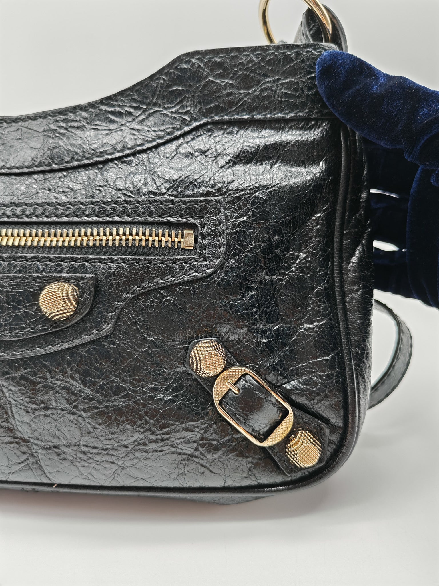 Giant 12 Hip Crossbody Bag in Black Textured Lambskin Leather & Gold Hardware | Purse Maison Luxury Bags Shop