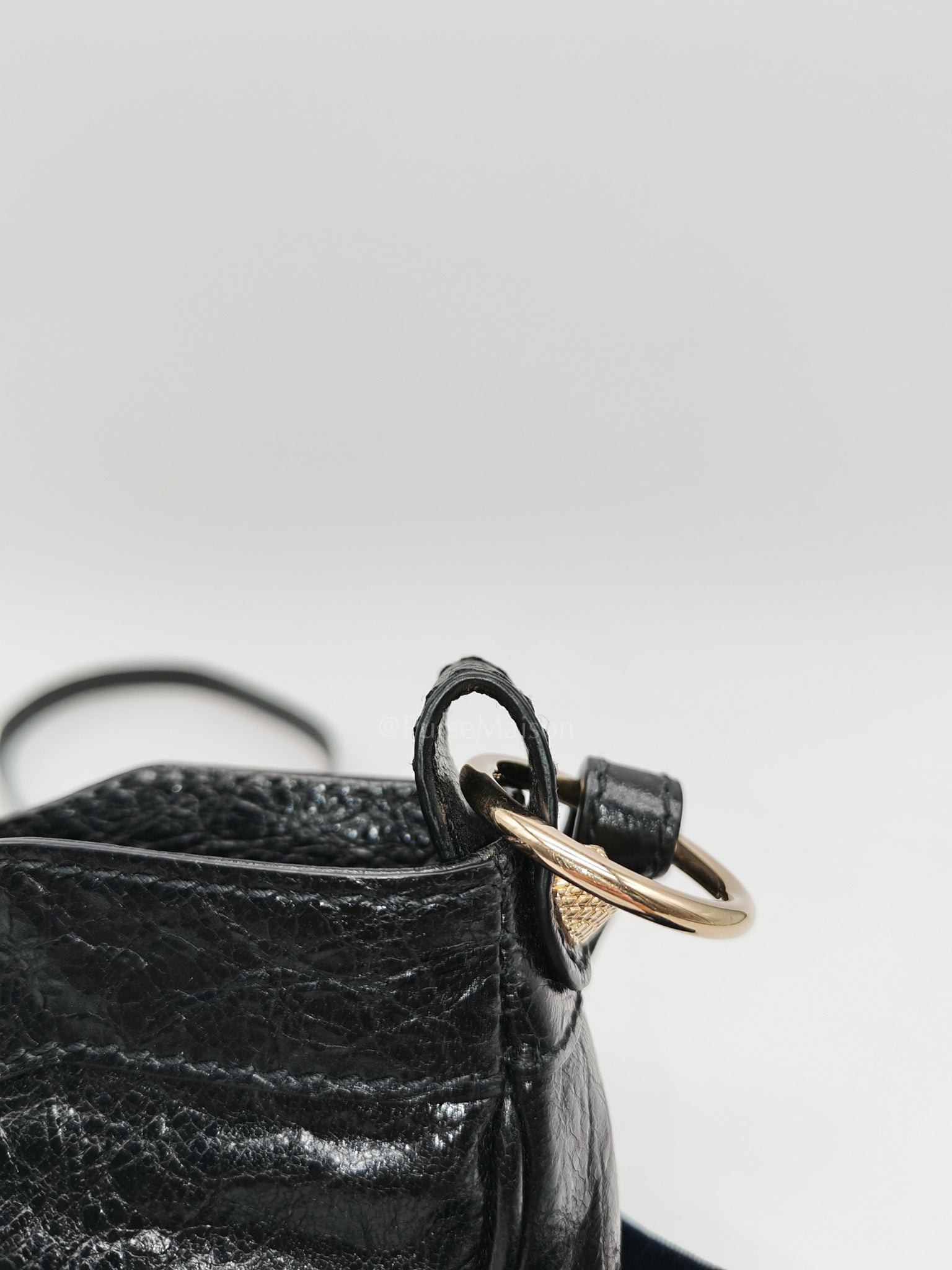 Giant 12 Hip Crossbody Bag in Black Textured Lambskin Leather & Gold Hardware | Purse Maison Luxury Bags Shop