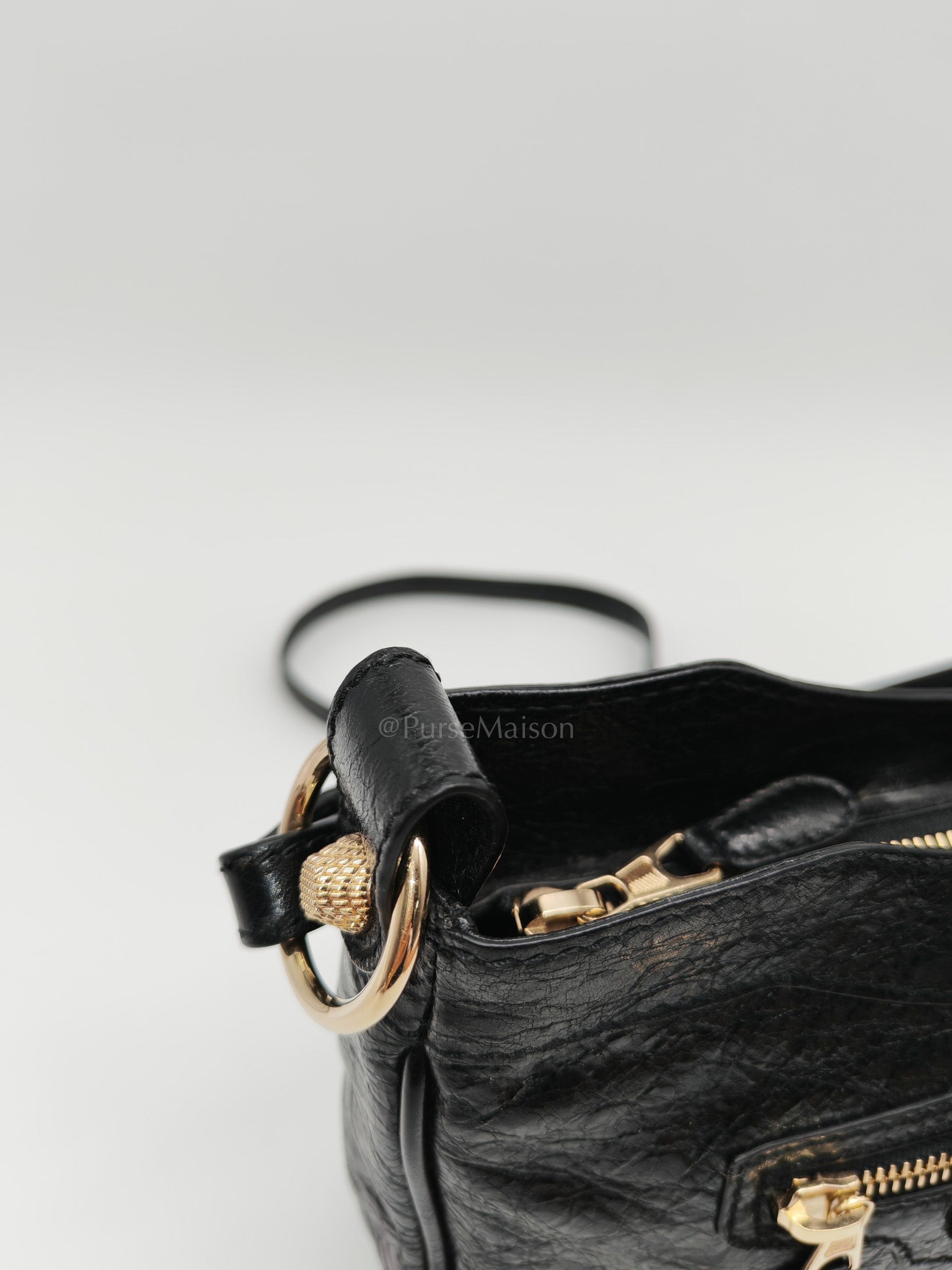 Giant 12 Hip Crossbody Bag in Black Textured Lambskin Leather & Gold Hardware | Purse Maison Luxury Bags Shop